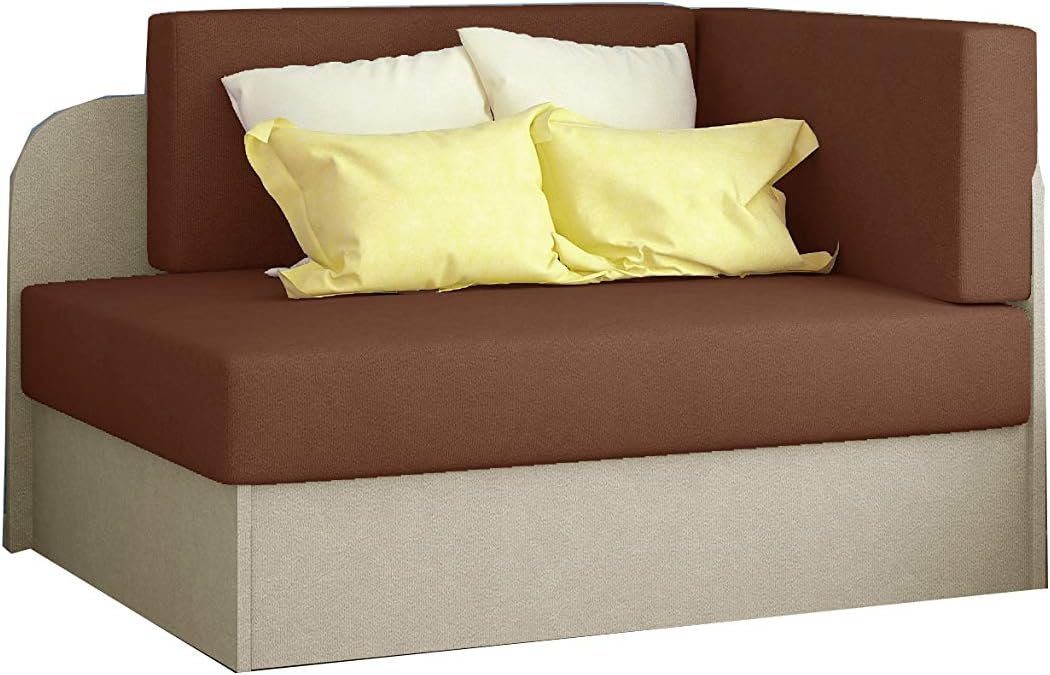 MOEBLO Schlafsofa RAISA, Schlafsessel Couch für Kinderzimmer Kindersofa Jugendsofa, mit Schlaffunktion und Bettkasten Braun + Beige (Alova 12 + Alova 07)