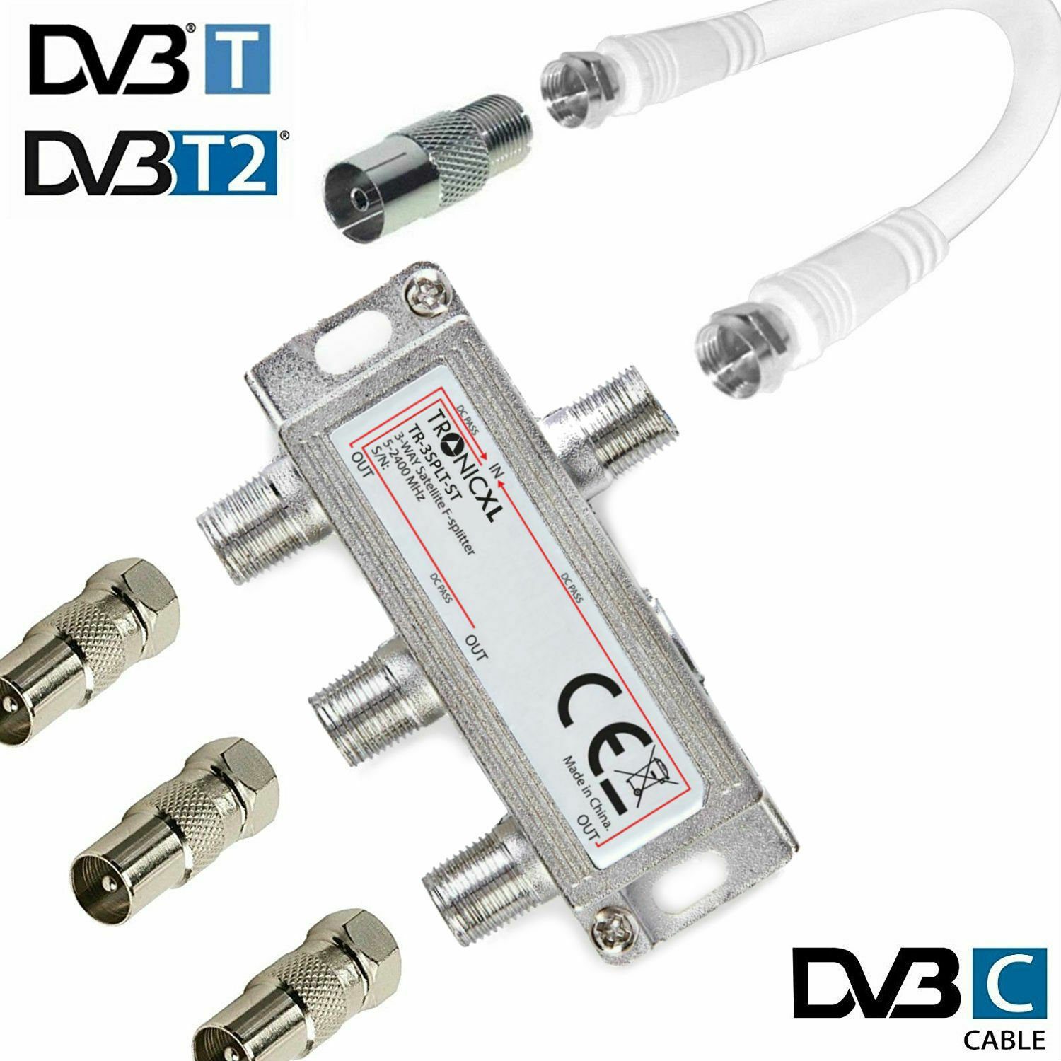 TronicXL SAT-Verteiler IEC Breitband Kabel Verteiler 3-fach TV Splitter DVB-T Kabelfernsehen