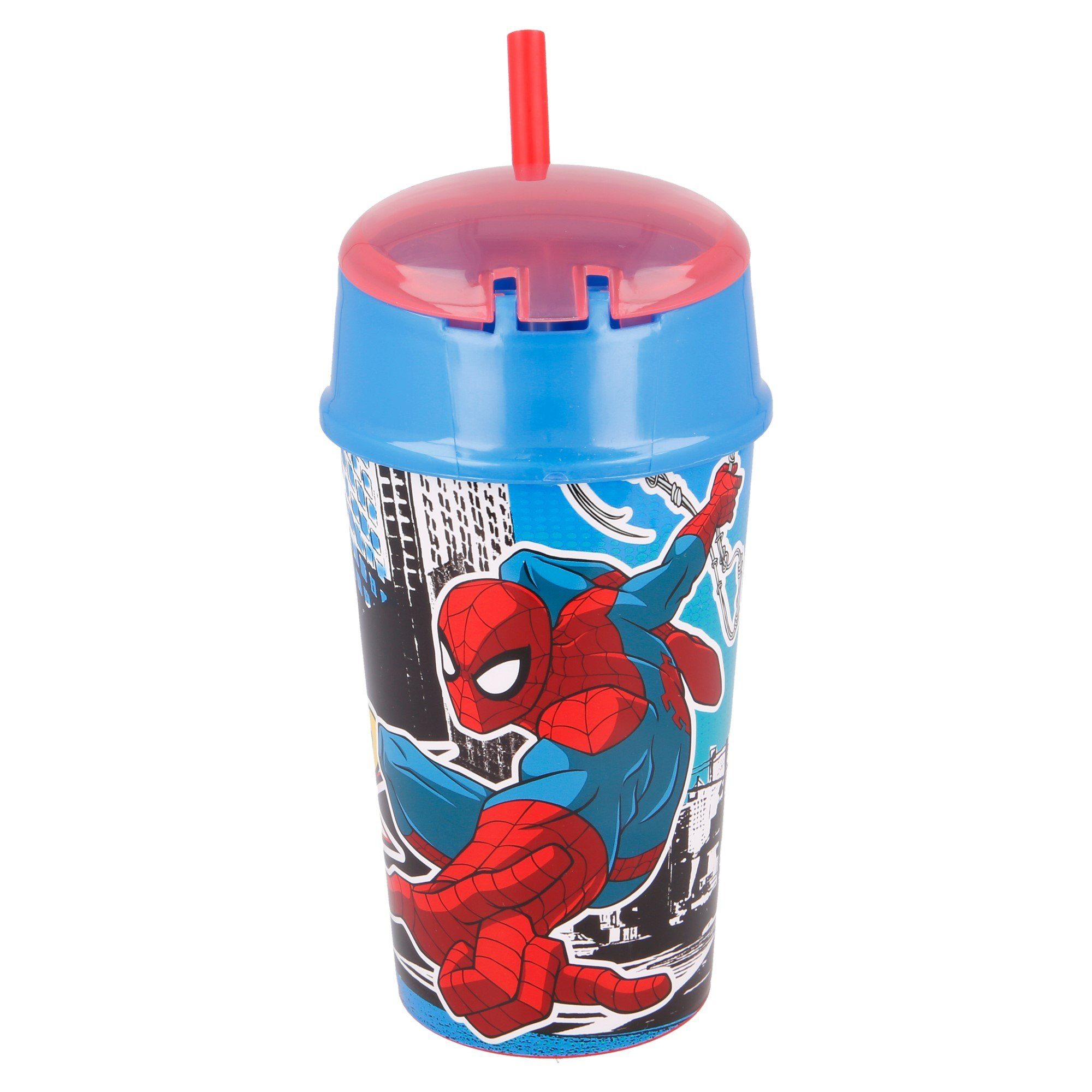 Trinkhalm 1 frei Becher integriertem 2 mit 400 in Snackfach & ml Kinderbecher, Spiderman BPA Kunststoff,
