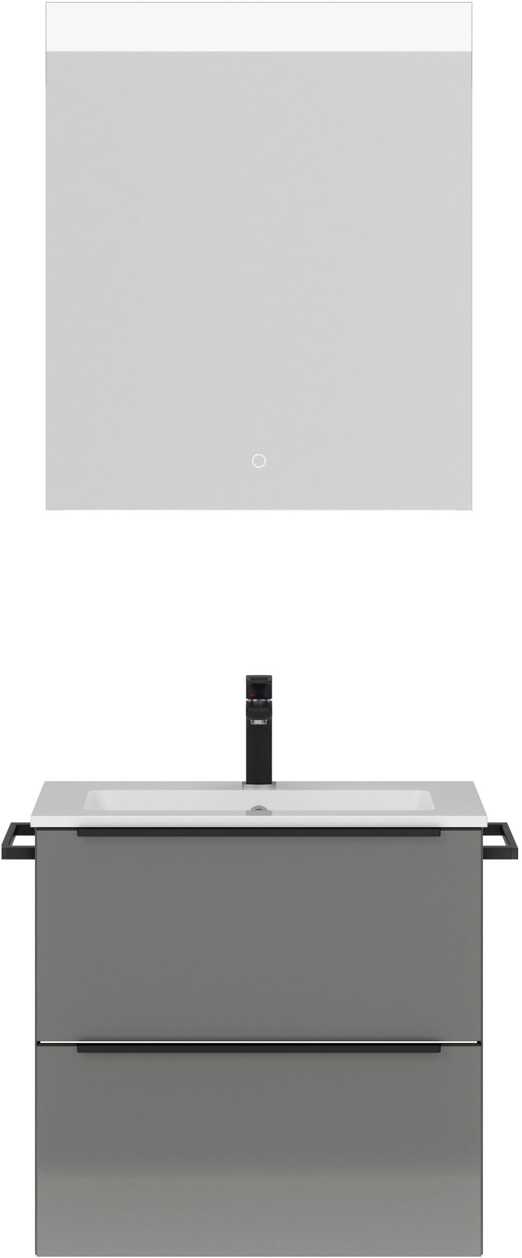 nobilia® Badmöbel-Set Levere, (2-St., vormontiert, mit Soft-Close), Hochglanz, inkl. Spiegel mit Touch-Sensor, in vier Breiten