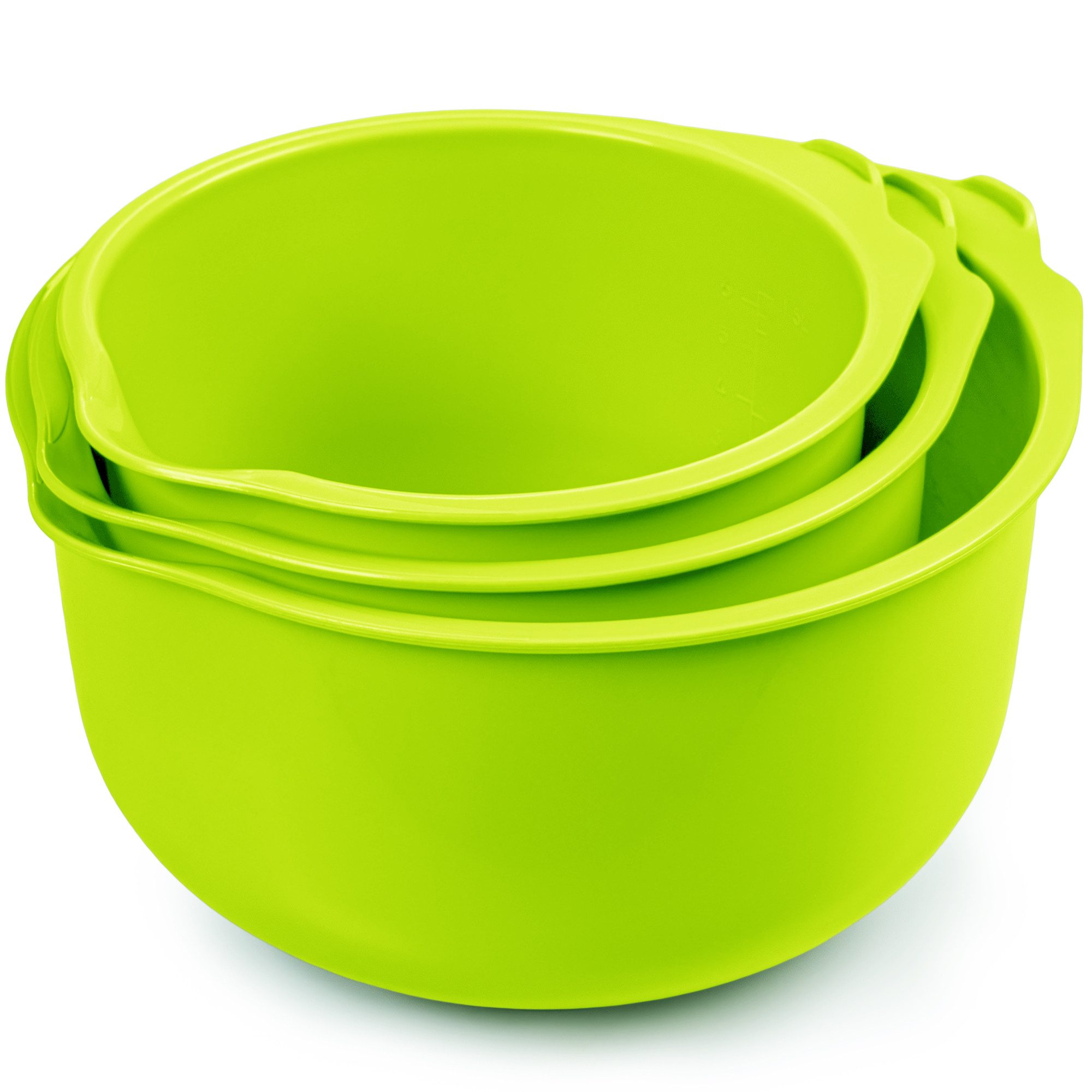 KONZEPT Rührschüssel Set 3-teilig aus Kunststoff – mit Ausgießer, anti-Rutsch-Boden, spülmaschinengeeignet,platzsparende Aufbewahrung