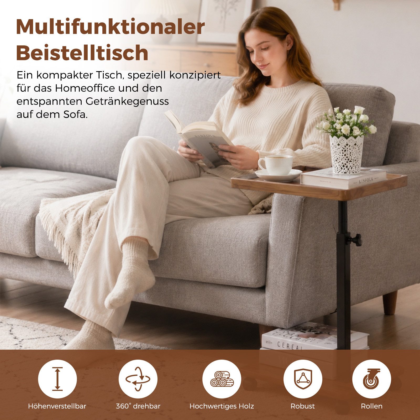 AKKEE Beistelltisch Sofa Klein Beistelltisch, für Schlafsofa und Badewanne, Sofatisch