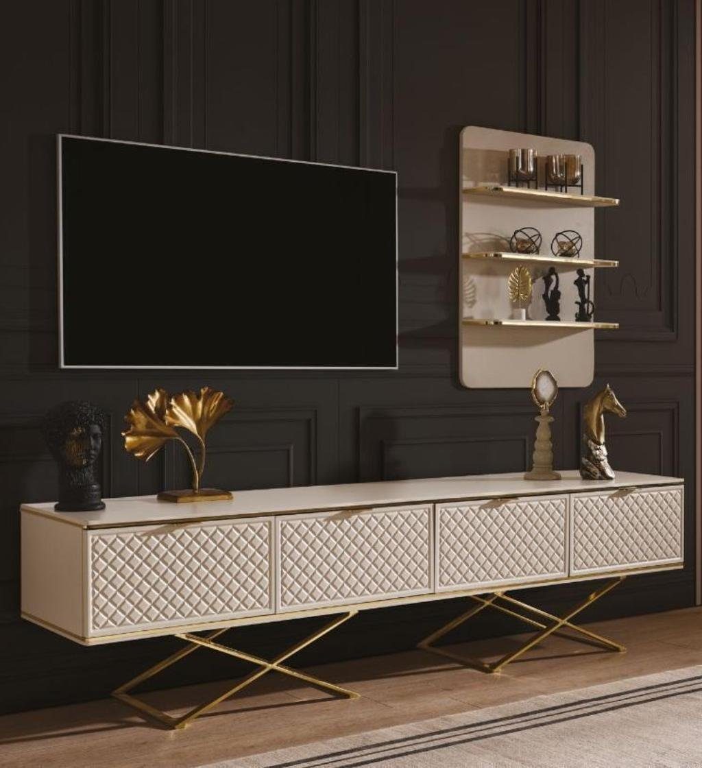 JVmoebel Wohnwand Luxus Wohnzimmer Set TV Ständer und Wandschrank Stilvoll Holzmöbel, (2-St., 1x TV Ständer + 1x Wandschrank), Made in Europa