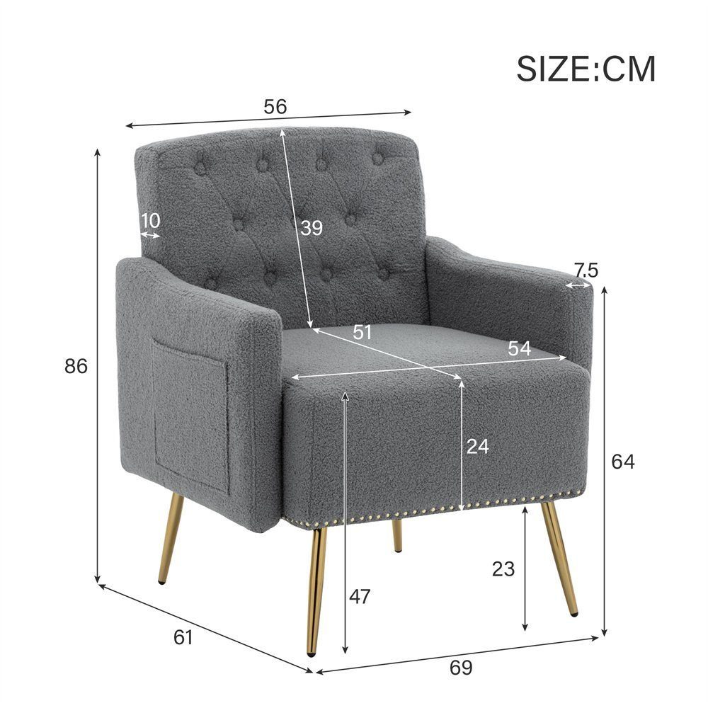DOTMALL Armlehnstuhl Moderner,Teddy-Samt-Freizeitstuhl, (1 gepolsterter grau St) Sessel