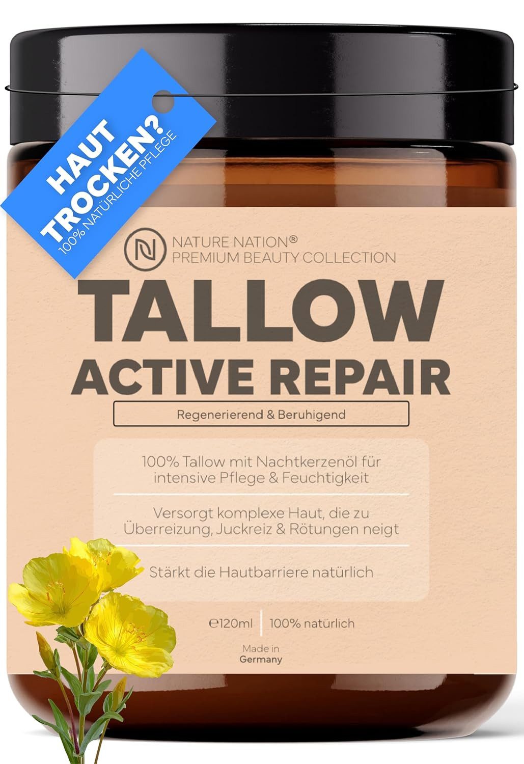 NATURE NATION Körperpflegemittel Tallow Rindertalg Creme 120ml – mit Nachtkerzenöl Packung