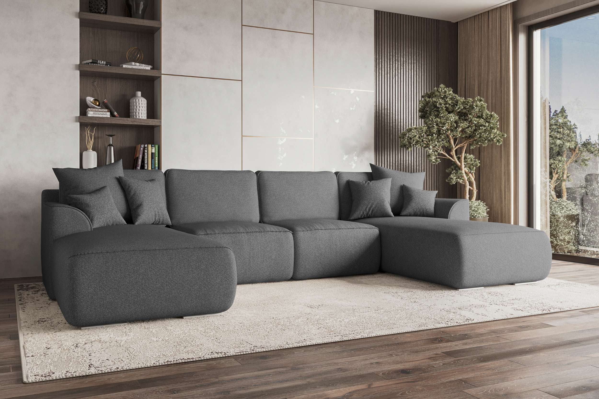 99rooms Wohnlandschaft Gusto, Sofa, U-Form, mit Schlaffunktion, mit abnehmbaren Kissen, Bezug - Strukturstoff NEVE