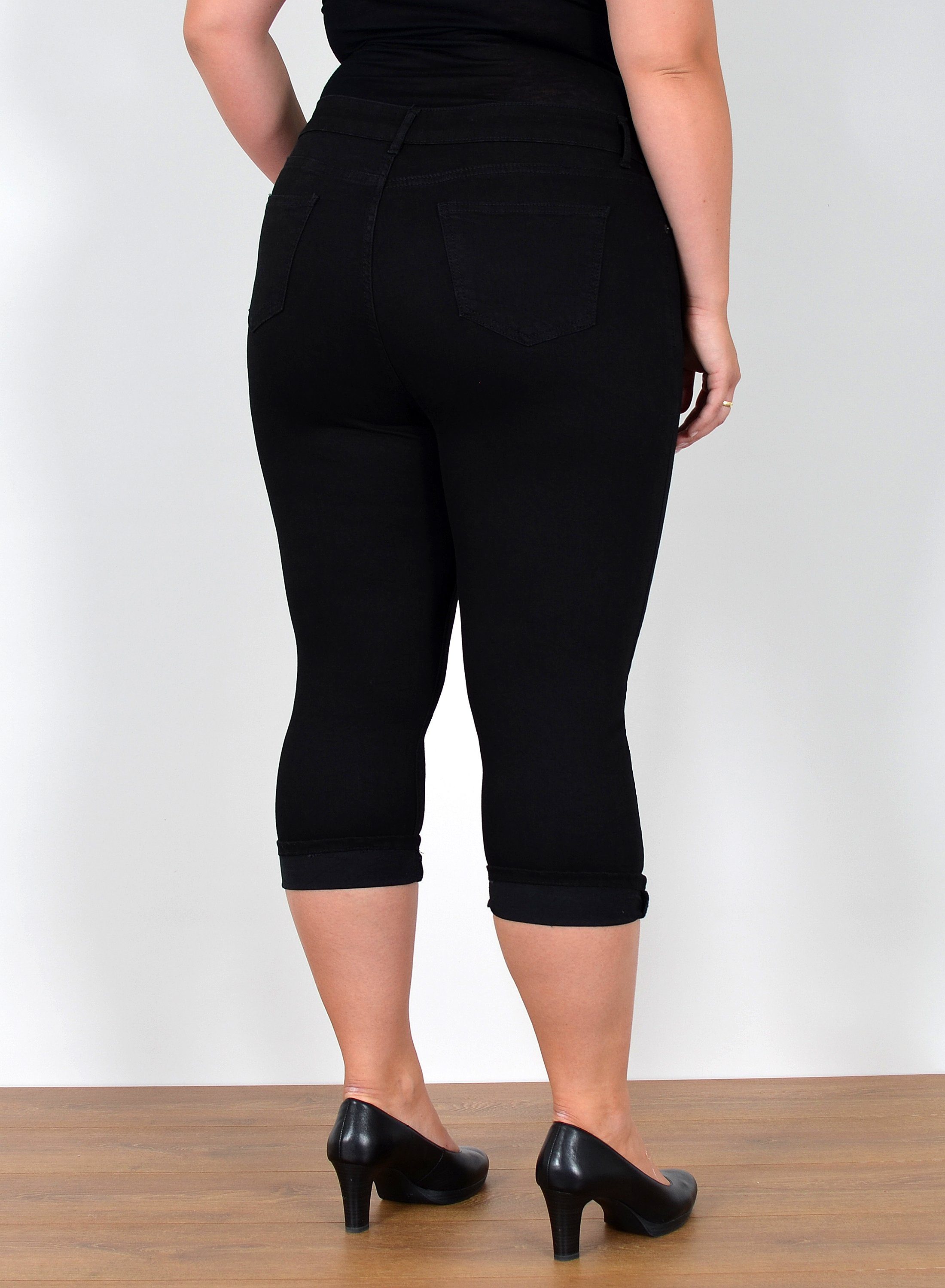 ESRA Caprijeans Capri Jeans Damen High Waist Hose 3 4 Jeans Damen Sommer bis Übergröße Sommer Damen Jeans Capri Hose Damen 3/4 Hose hoher Bund Große Größe