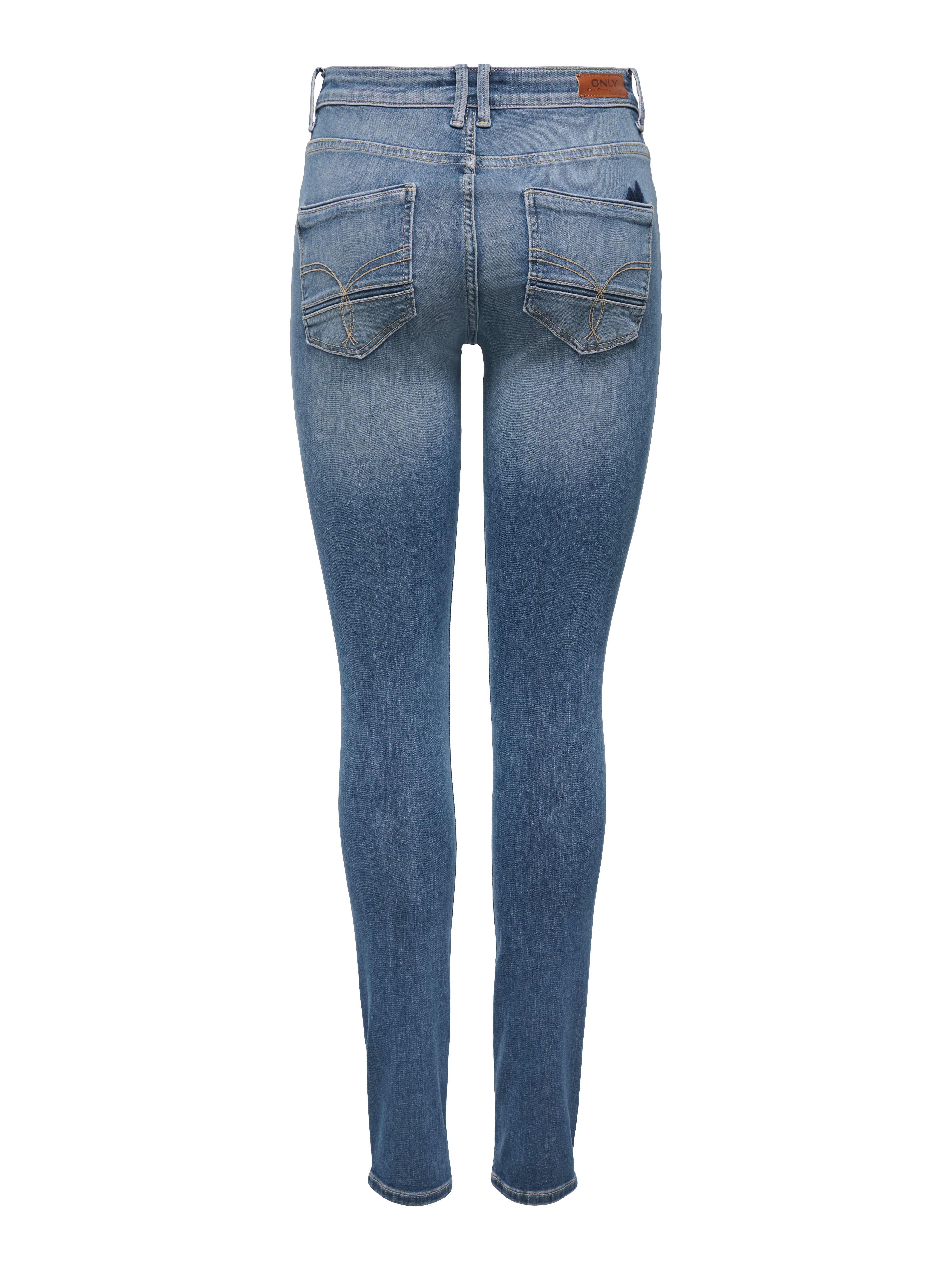 ONLY Skinny-fit-Jeans ONLBLUSH MW SK DET DES BACK EMB DNM Baumwollmischung, Destroyed Details, Stickerei an Gesäßtasche
