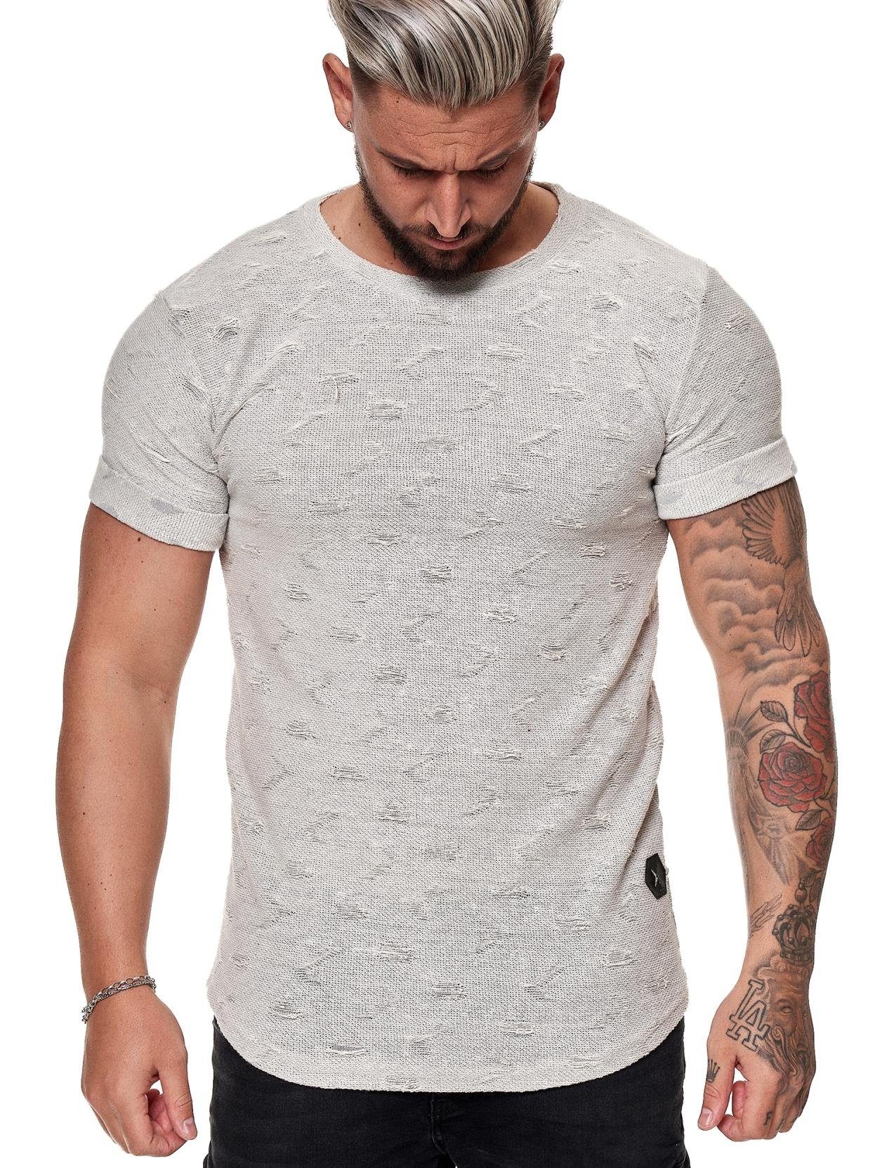 OneRedox T-Shirt TS-1524 (Shirt Polo Kurzarmshirt Tee, 1-tlg., im modischem Design) Fitness Freizeit Casual Beige