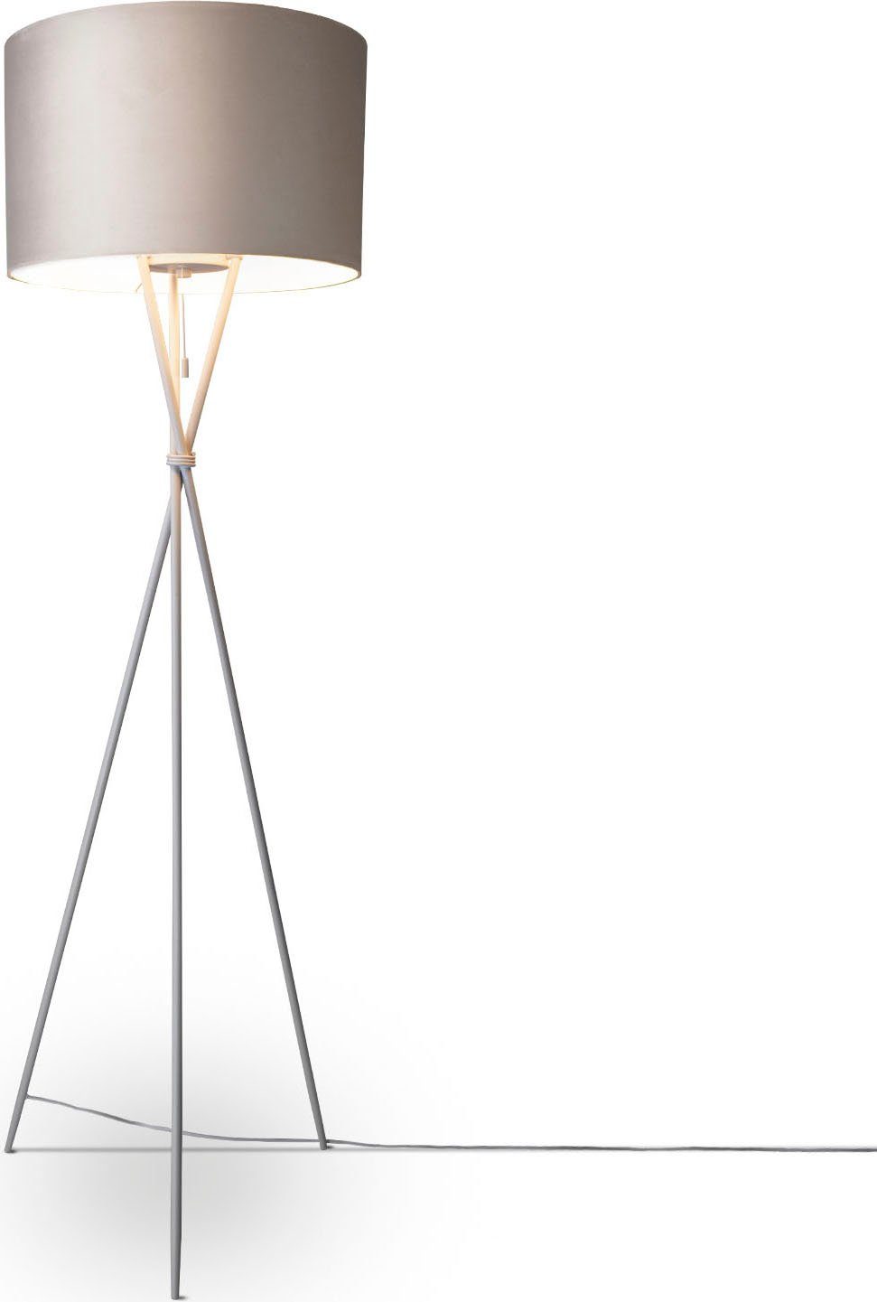 Paco Home Stehlampe Filigran Standleuchte Leuchtmittel, 177,5cm Kate uni E27 Velour Color, Dreibein beige Höhe Wohnzimmer ohne