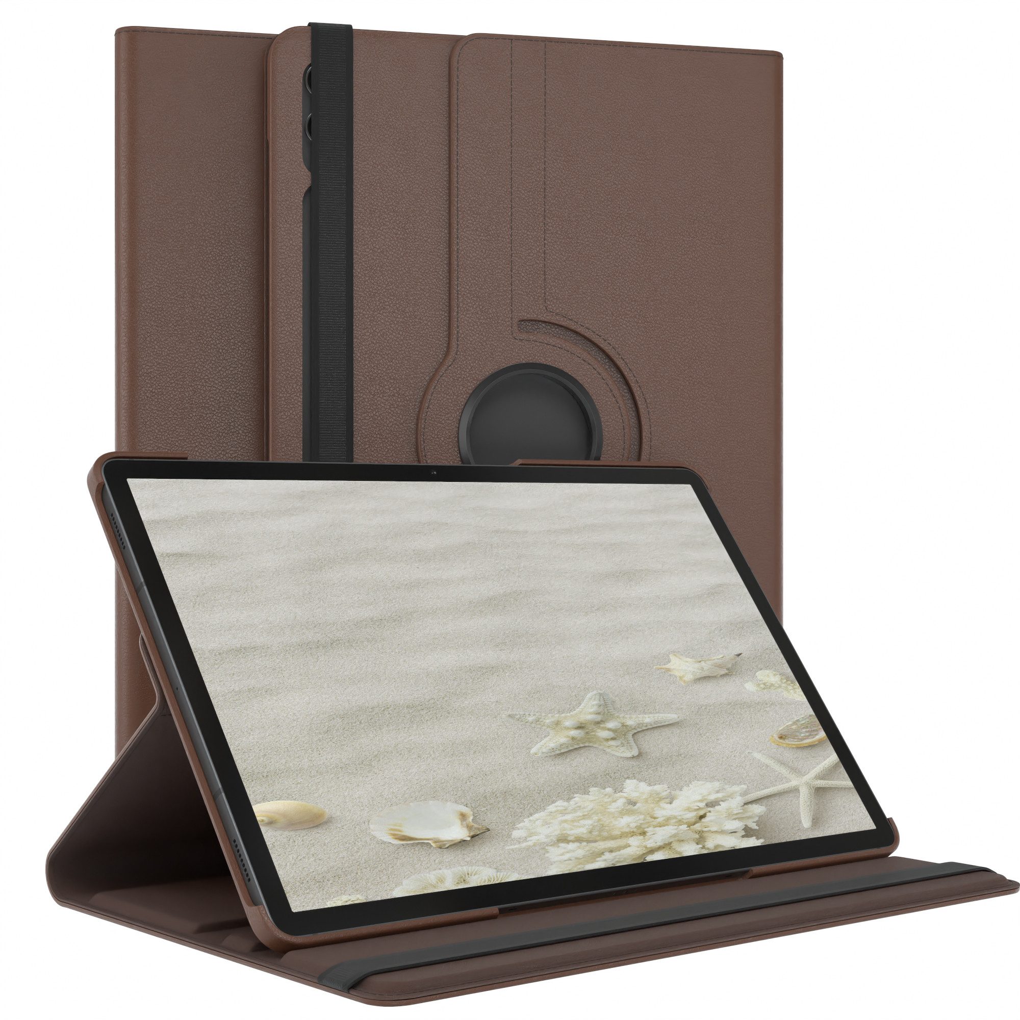 EAZY CASE Tablet-Hülle Rotation Case für Galaxy Tab S9 Plus Rotationcase 12,4 Zoll, Schutztasche Tablet Case 360 Rotation Bookcover zum Aufstellen Braun