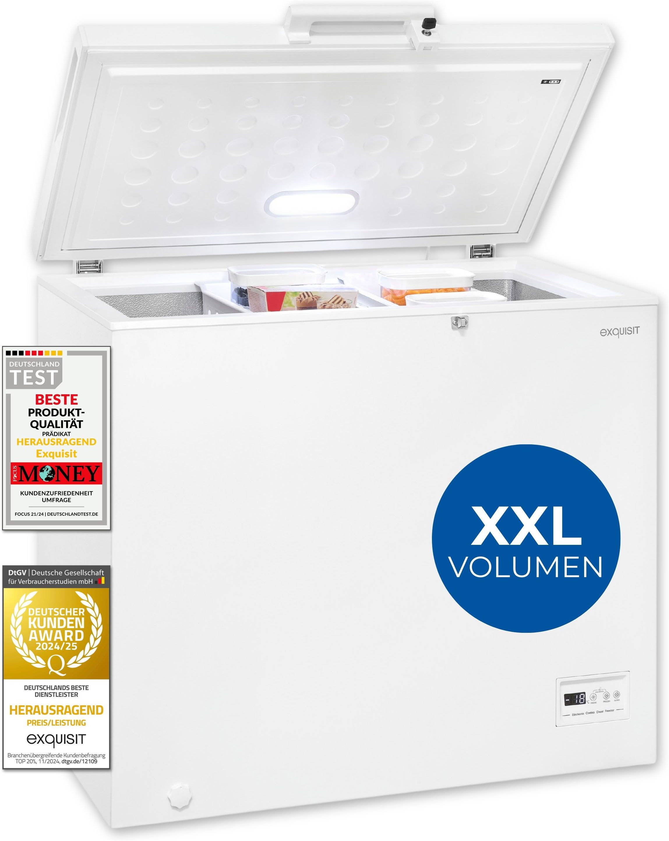 exquisit Gefriertruhe GT201-HE-040E weiss, 93,4 cm breit, 198 l, Kompaktes Kühlen und Gefrieren – platzsparend in einem Gerät.