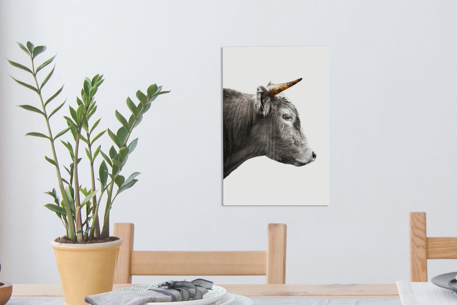 Schottischer Gemälde, 20x30 Leinwandbild - fertig inkl. cm (1 Kuh, Highlander St), - Leinwandbild Tiere OneMillionCanvasses® bespannt Zackenaufhänger,