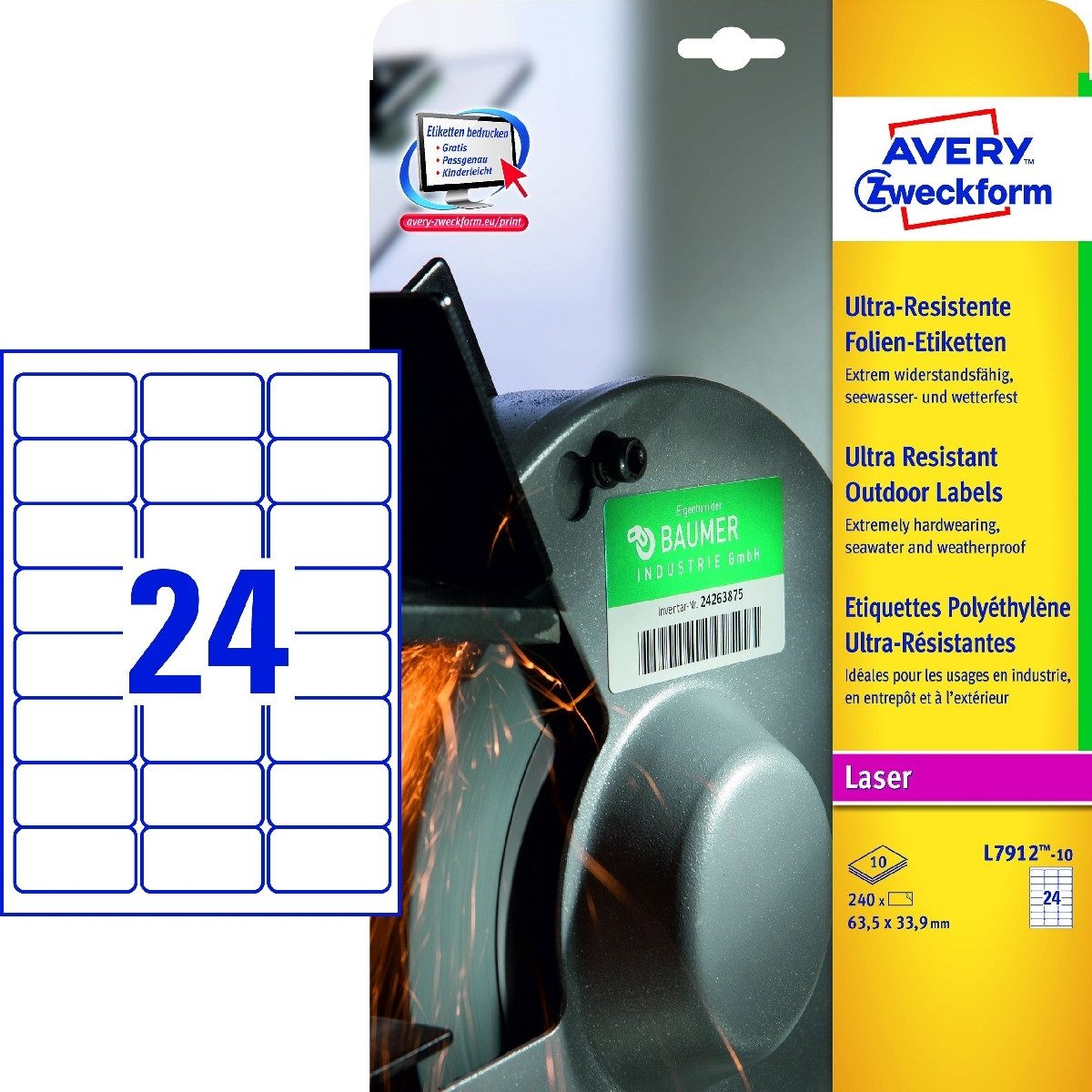 Etiketten Folien-Etiketten ultra-resistent 63,5x33,9mm VE=10 Bogen/240 Etiketten