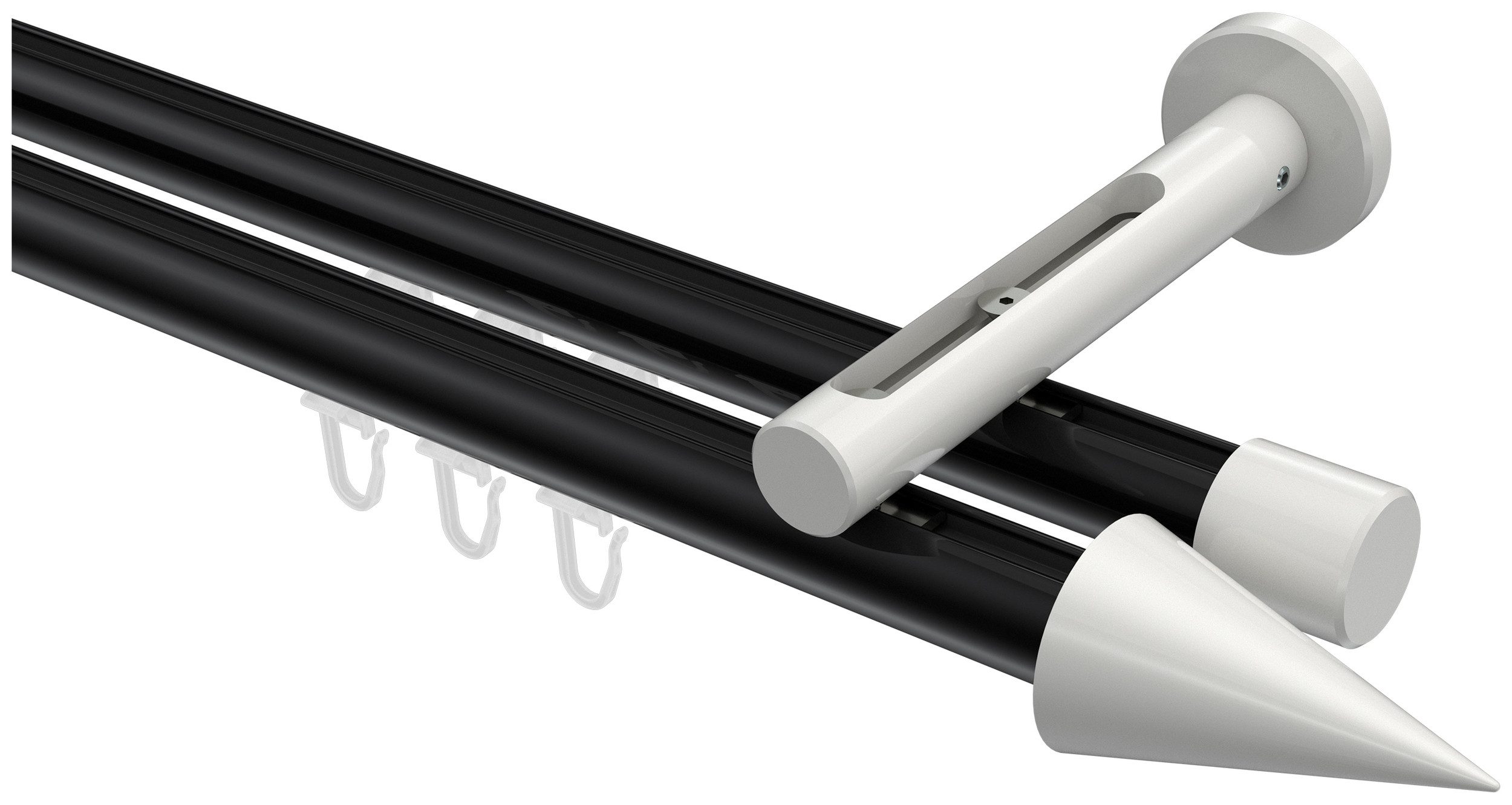 INTERDECO Innenlaufschiene Siteno Savio, Ø 20 mm, 2-läufig, Fixmaß, kürzbar, Wandmontage, Aluminium, Schwarz / Weiß / Bicolor