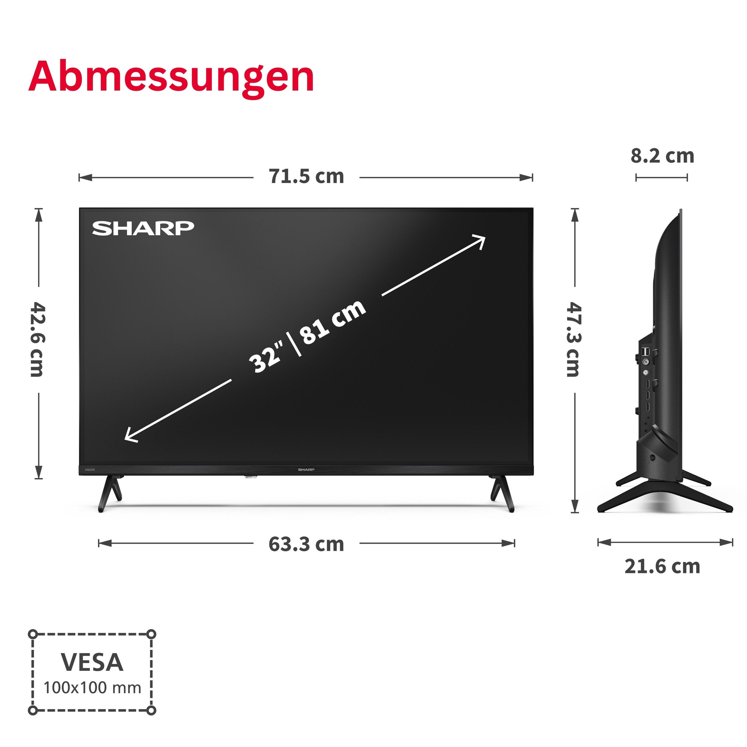 Sharp 32HE2745E LCD-LED Fernseher (80 cm/32 Zoll, HD-ready, Smart TV powered by TiVo, Smart TV powered by TiVo, HDR, Triple-Tuner)
