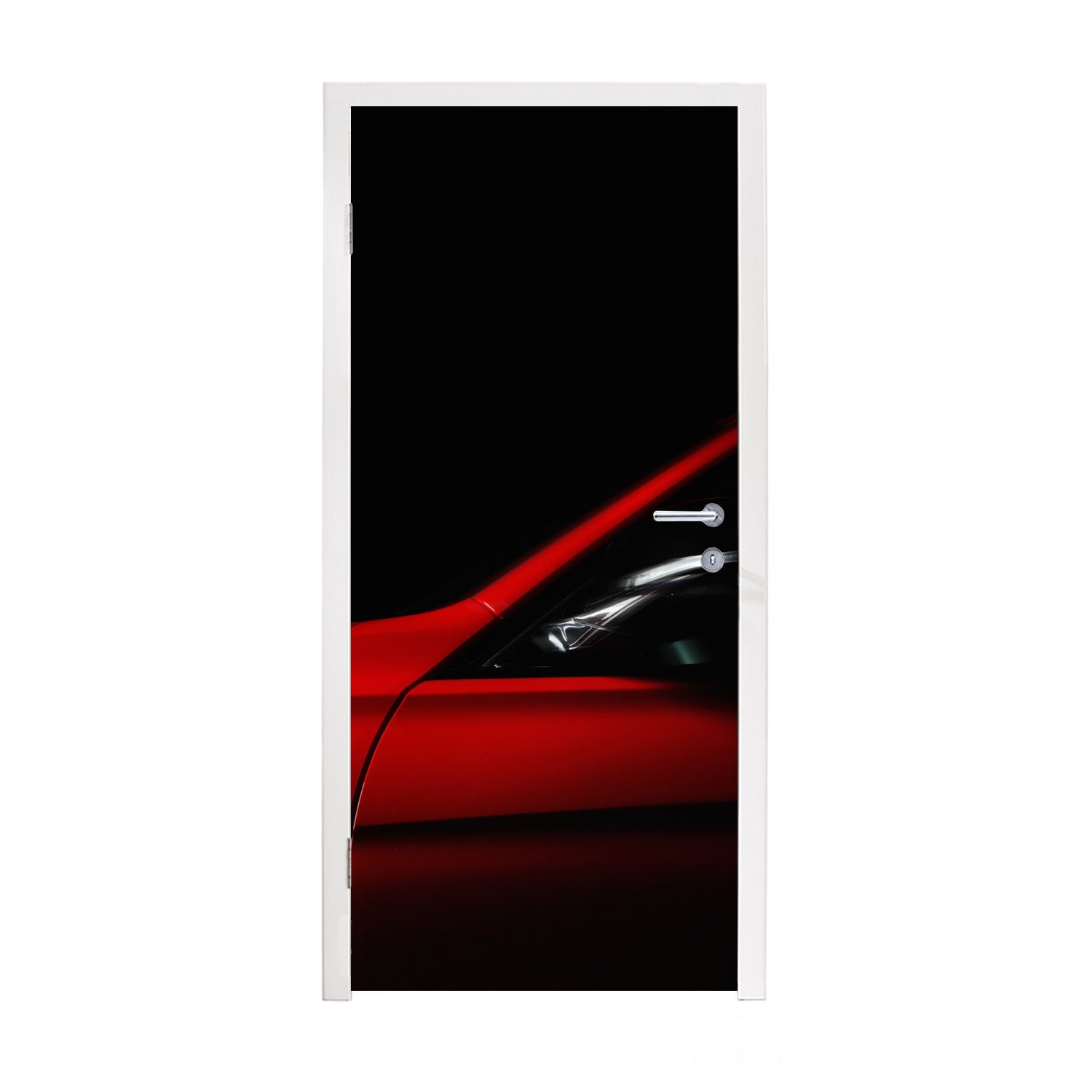 MuchoWow Türtapete Roter Sportwagen, Matt, bedruckt, (1 St), Fototapete für Tür, Türaufkleber, 75x205 cm