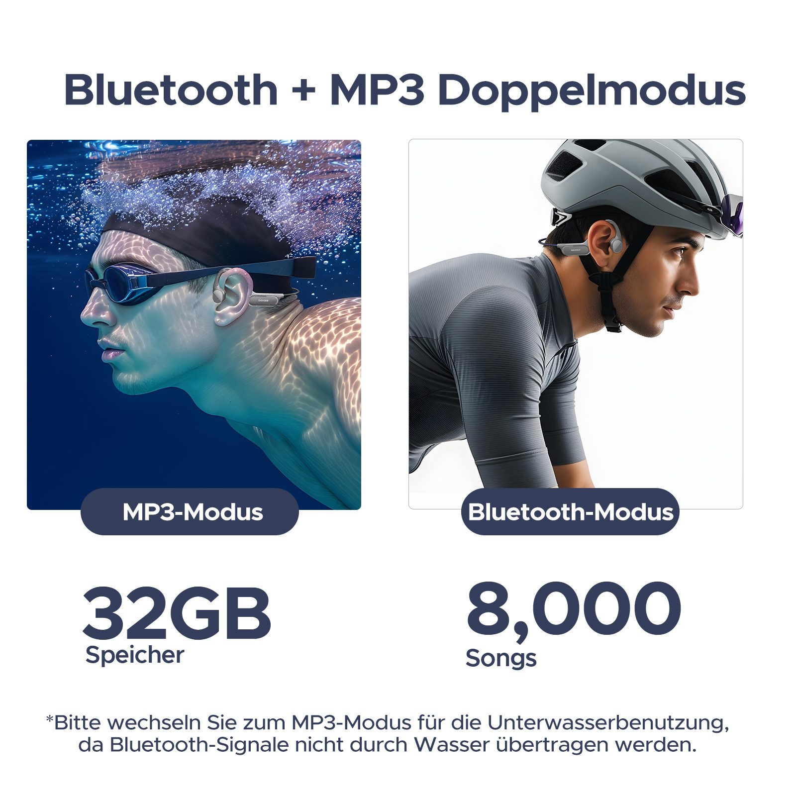 DOOGEE BONEBEATSWIMLITE, Knochenschall-Kopfhörer, IP68, 32GB, Open-Ear Bluetooth-Kopfhörer (Bluetooth, Bluetooth & MP3, 10h Laufzeit, Schwimmtaugliche, für Sport & Fitness)