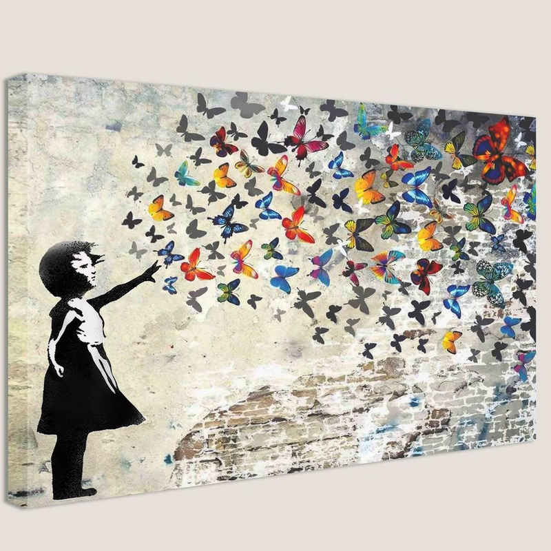 Leinwando Gemälde Leinwand bild Banksy Mädchen mit Schmetterling Bunt - Mood Bilder
