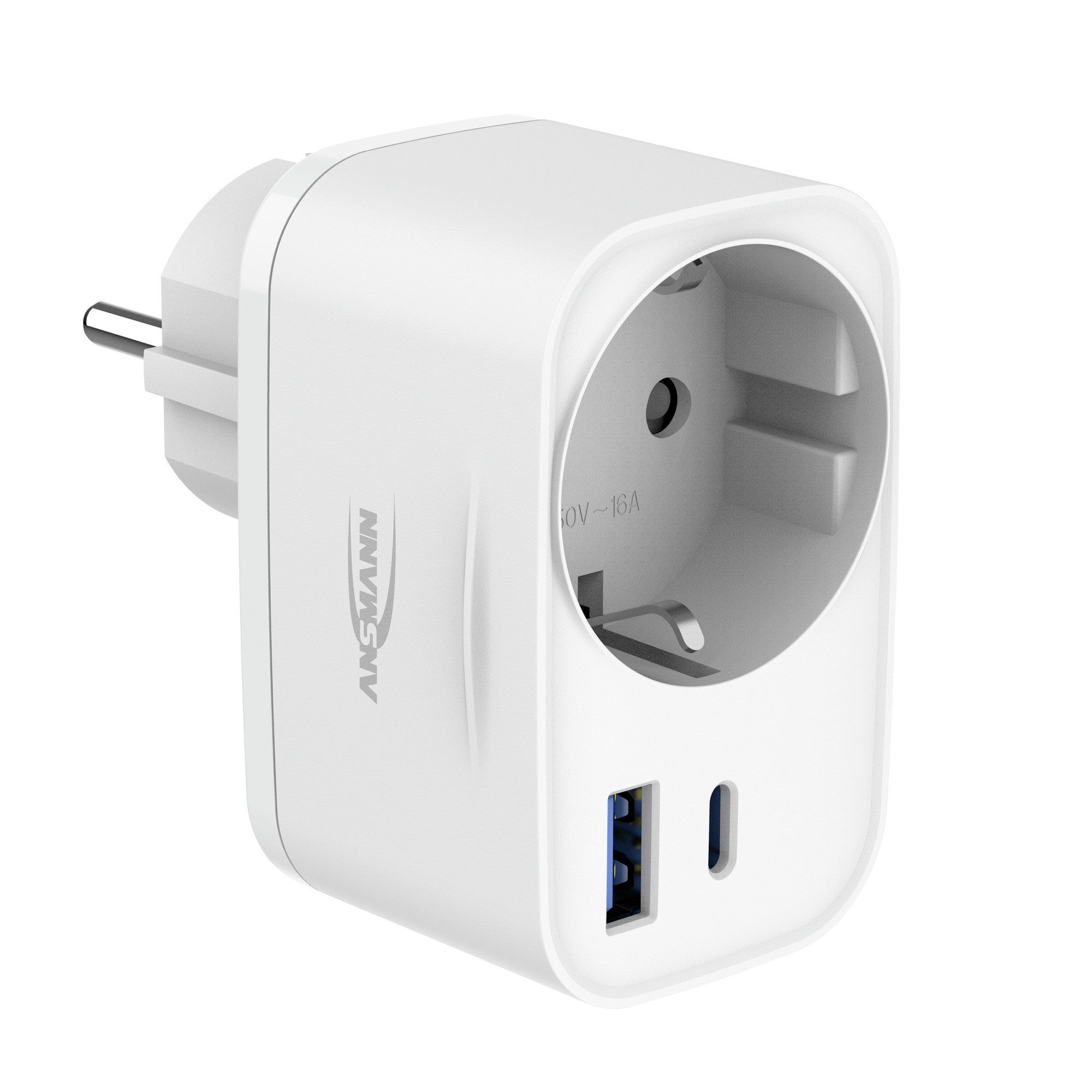 ANSMANN AG Funksteckdose Steckdosenadapter 20W, USB C & USB A Ladegerät zum Schnellladen