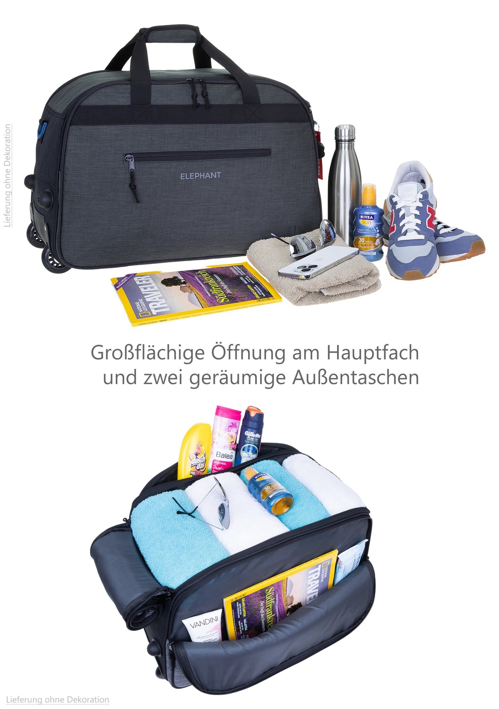 ELEPHANT Trolley Duffle Bag Travel Reisetrolley 55 cm Reisetasche, Weekender Sauna Reise Sport Trolly Tasche Rollen – Bild 5 von 5