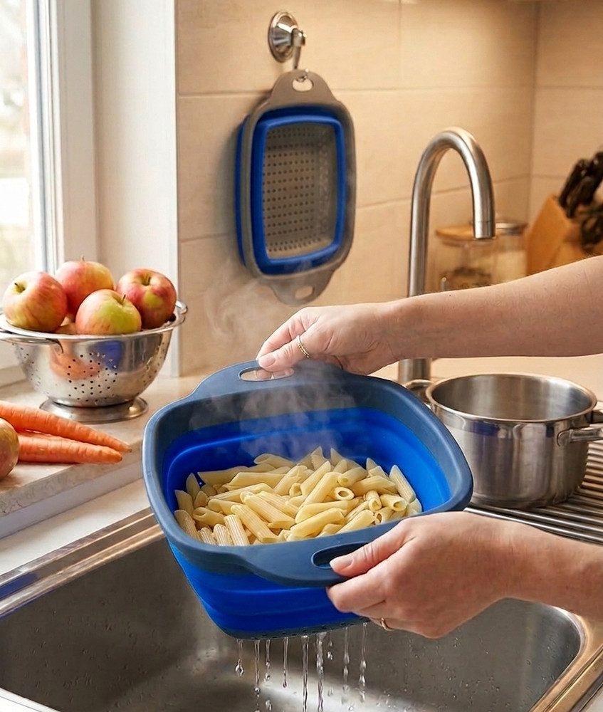 mumbi Küchensieb Küchensieb faltbar, Seiher, Abtropfsieb, Nudelsieb mit Griff, Polypropylen, Faltbar, langlebig, spülmaschinenfest, als Dampfgareinsatz nutzbar – Bild 5 von 5