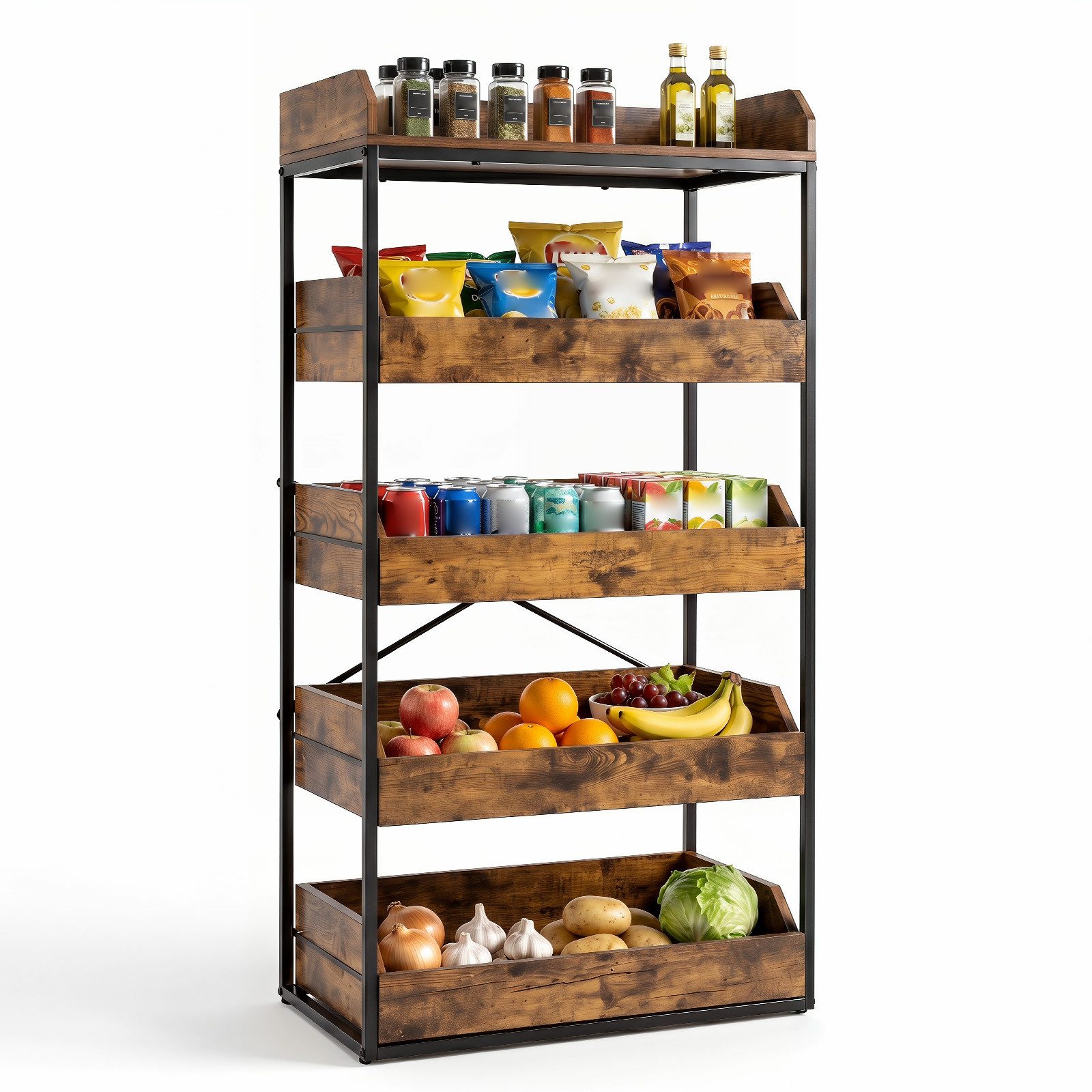 COSTWAY Küchenregal stehend mit 4 ausziehbaren Schubladen Standregal Küche, Holz