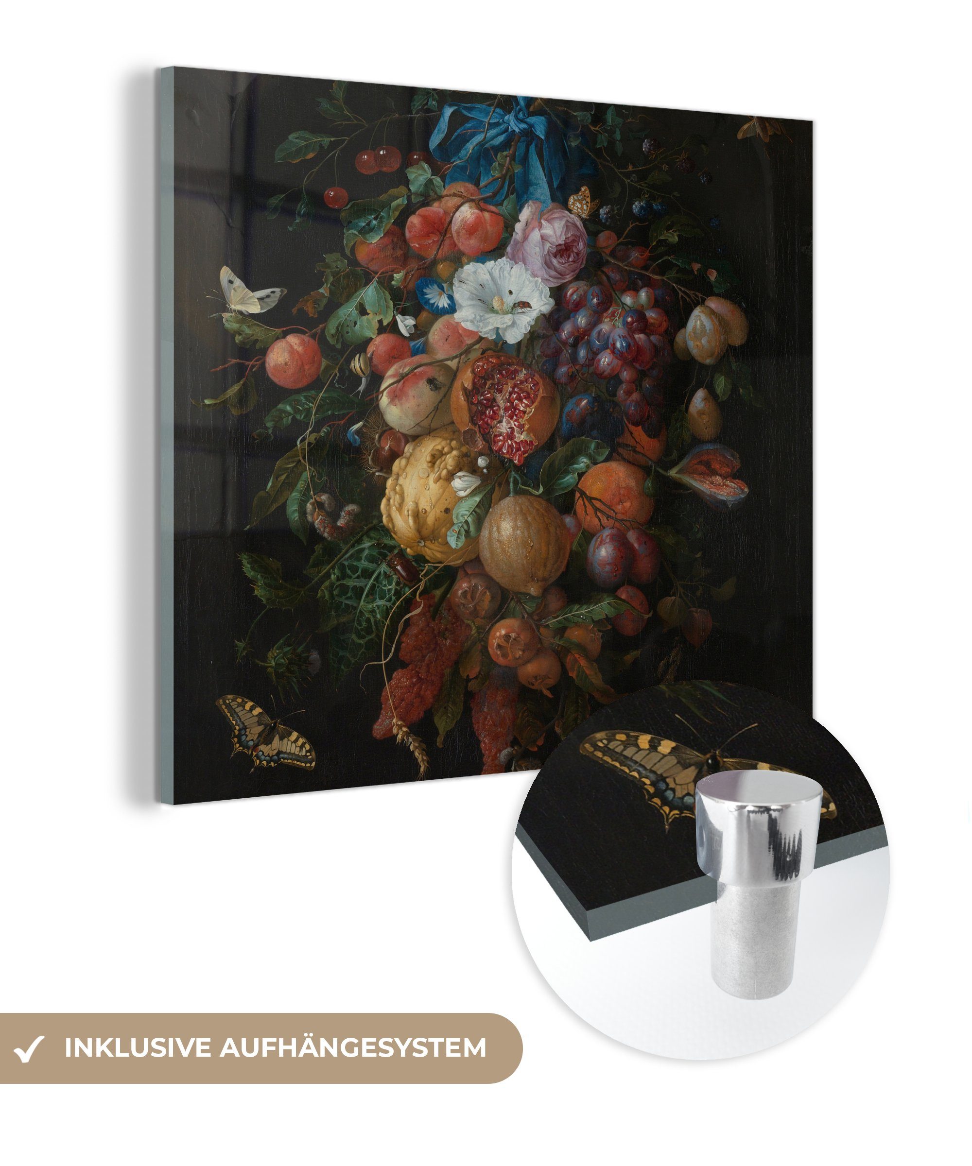 MuchoWow Acrylglasbild Früchte Jan de Glasbilder Blumen Gemälde Foto auf - St), von - Glas und Wanddekoration auf Davidsz. - Bilder Heem, - Glas Wandbild (1