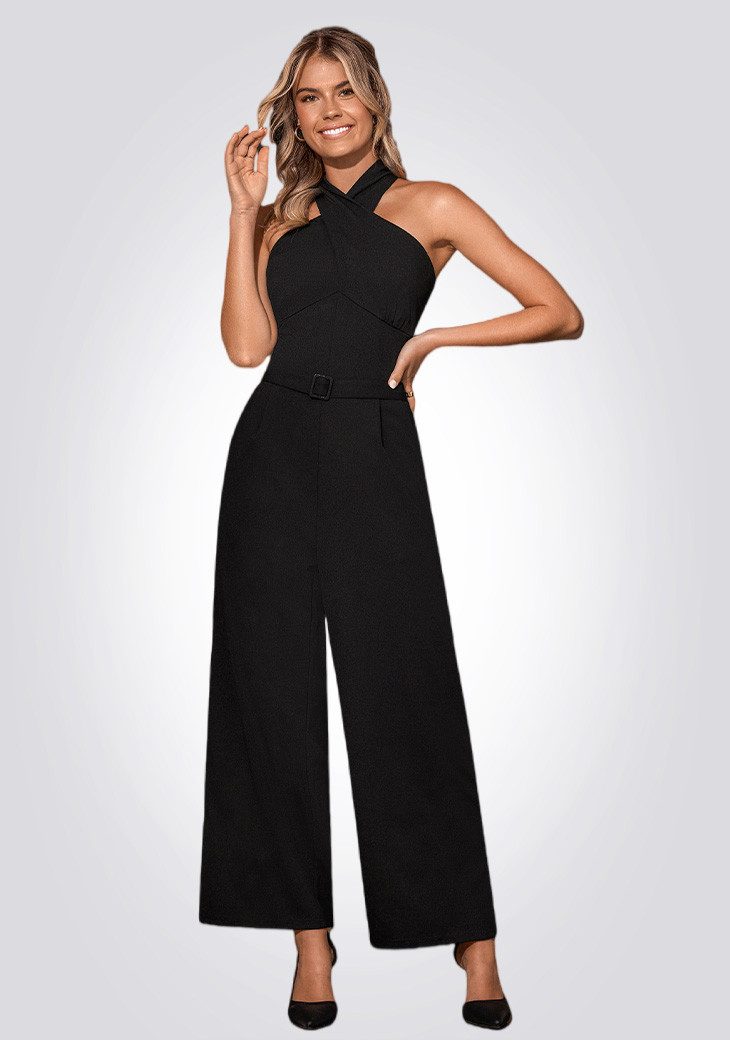 Cupshe Jumpsuit Eleganter Halter-Jumpsuit mit Gürtel & weitem Bein