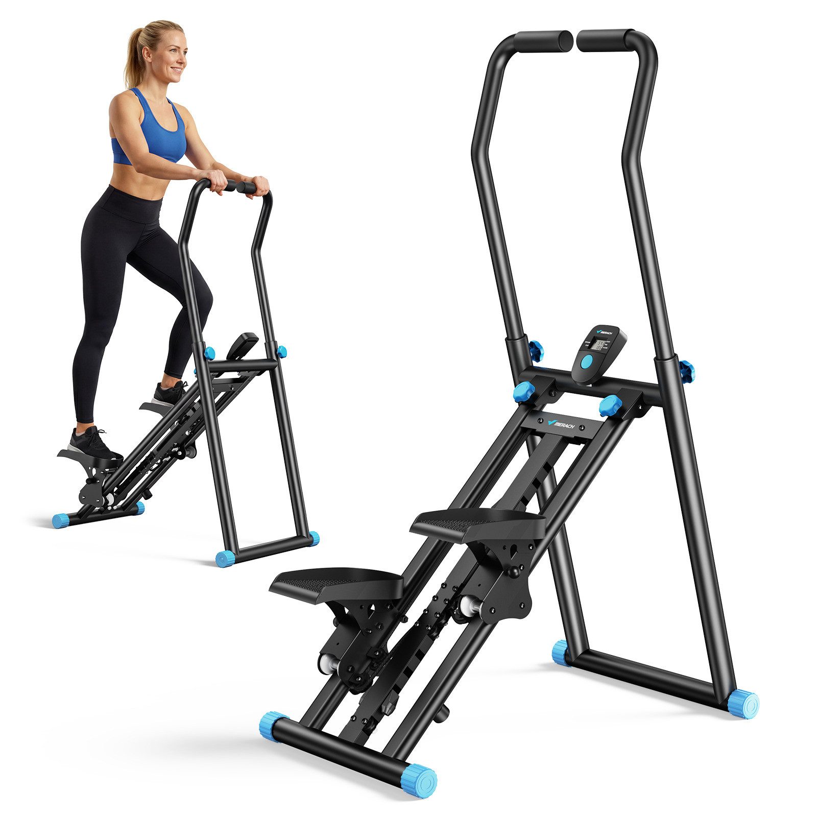 MERACH Stepper Stair Stepper Heimtrainer Klettergerät bis 150 kg, Fitness für Zuhause (mit LCD-Anzeige & Echtzeit-Tracking, 1-tlg., 3 Widerstandsstufen, Fitnessgerät für Beine & Core), Gelenkschonendes Klettertraining, max. Benutzergewicht 150 kg