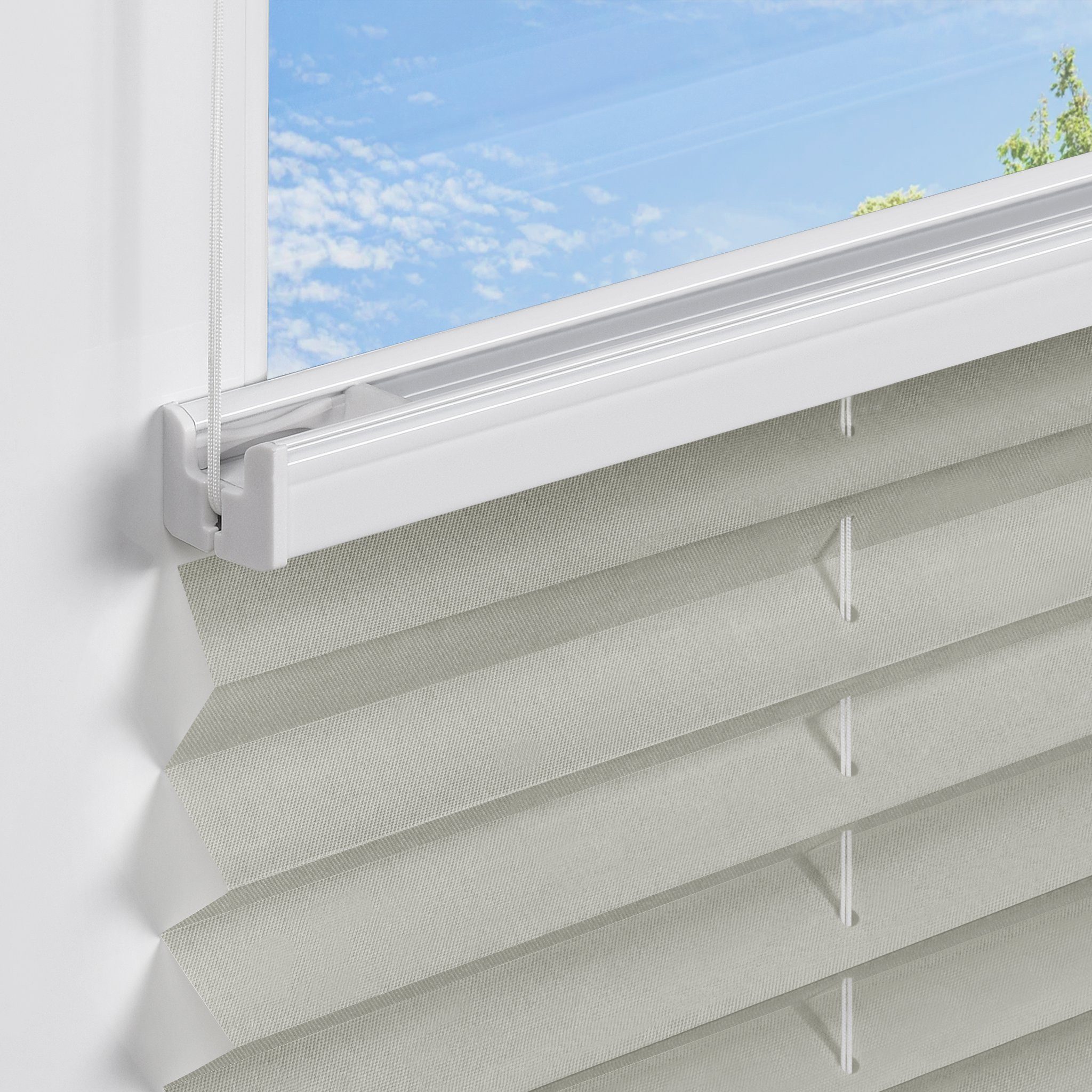 jalousiescout Plissee Pure Premium 60x100cm Grau Klemmfix ohne Bohren, halbtransparent, ohne Bohren, verspannt, Klemmfix, Polyester-Stoff, blickdicht und lichtd – Bild 4 von 5