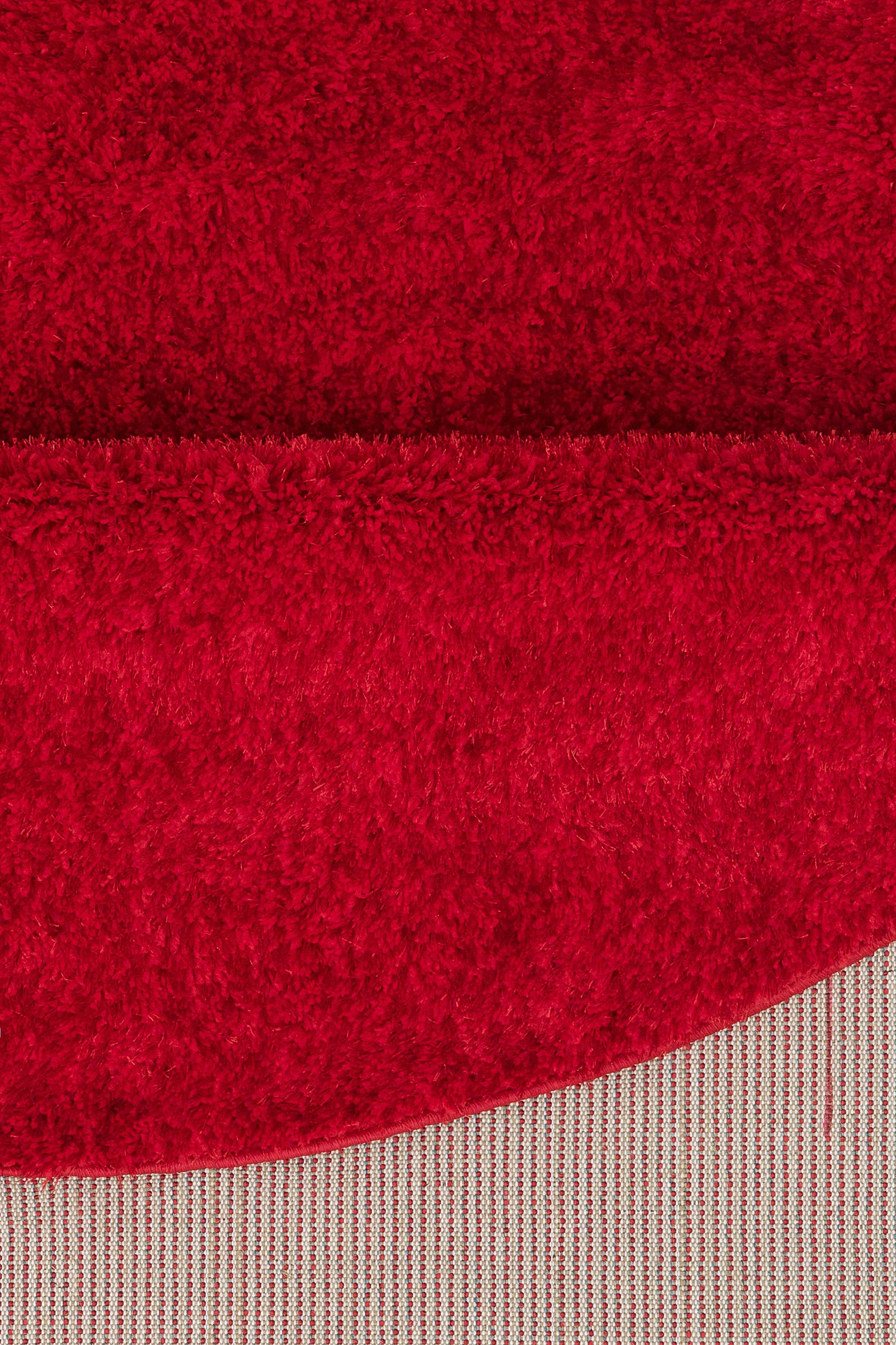 Hochflor-Teppich Mikro Soft my extra home, flauschig, rot elegant, Mikrofaser, 30 mm, Höhe: Uni Ideal, pflegeleicht, rund, weich