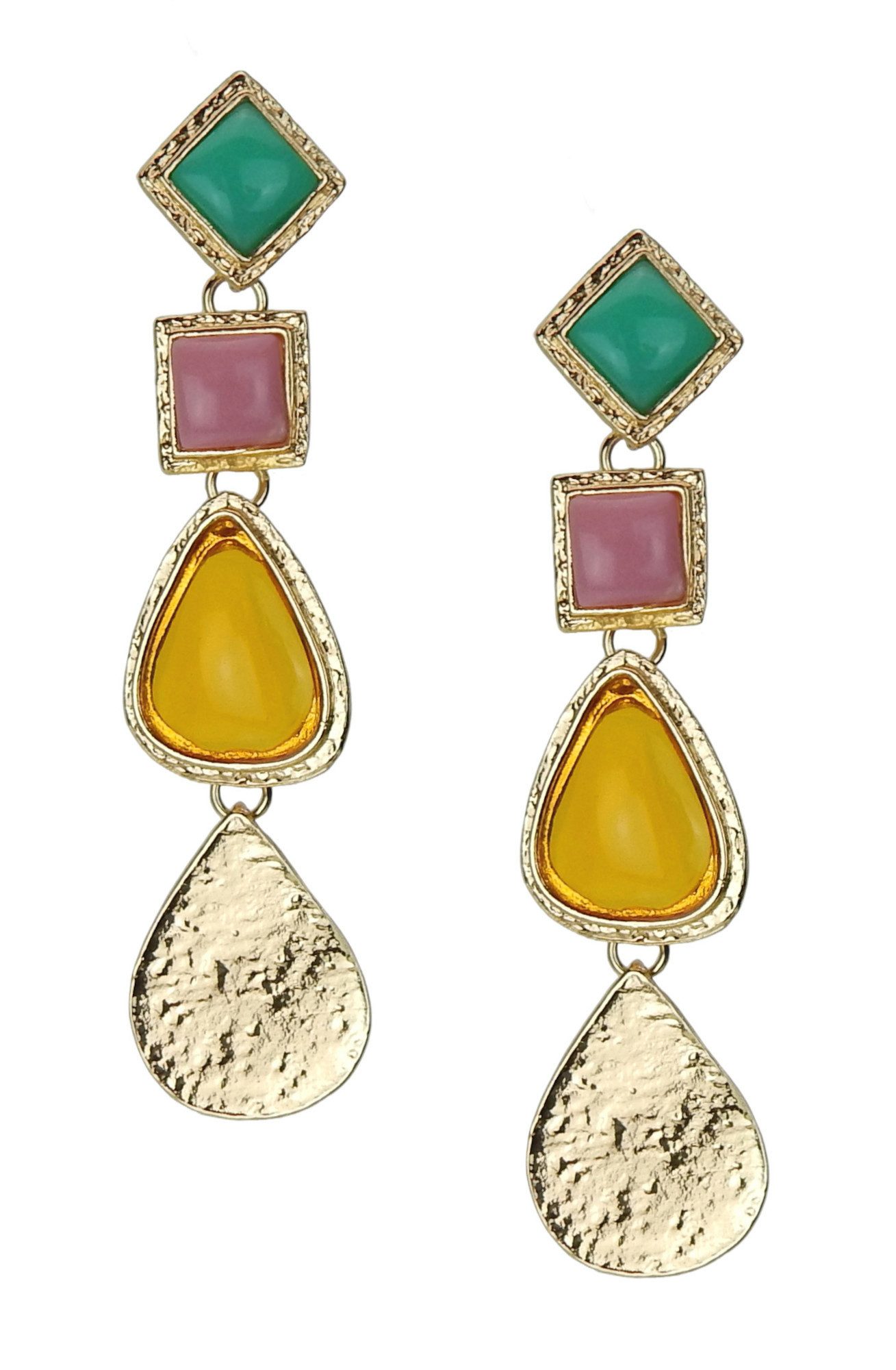 Ella Jonte Paar Ohrhänger, lange Statement Boho Ohrringe gold bunt