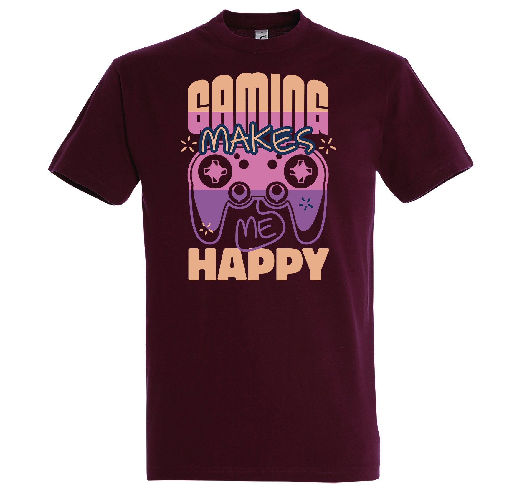 Happy Makes T-Shirt Shirt Frontprint Gaming lustigem mit Me Herren Burgund Youth Designz