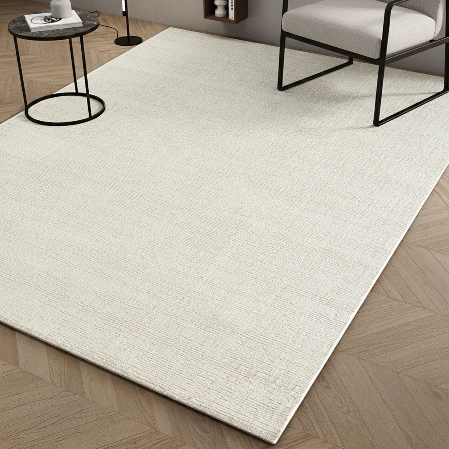 Carpetilla Teppich Teppich Kurzflor Robust Modern Creme, Teppich Wohnzimmer 3D effekt Boho Einfarbig hoch-tief Bordüre