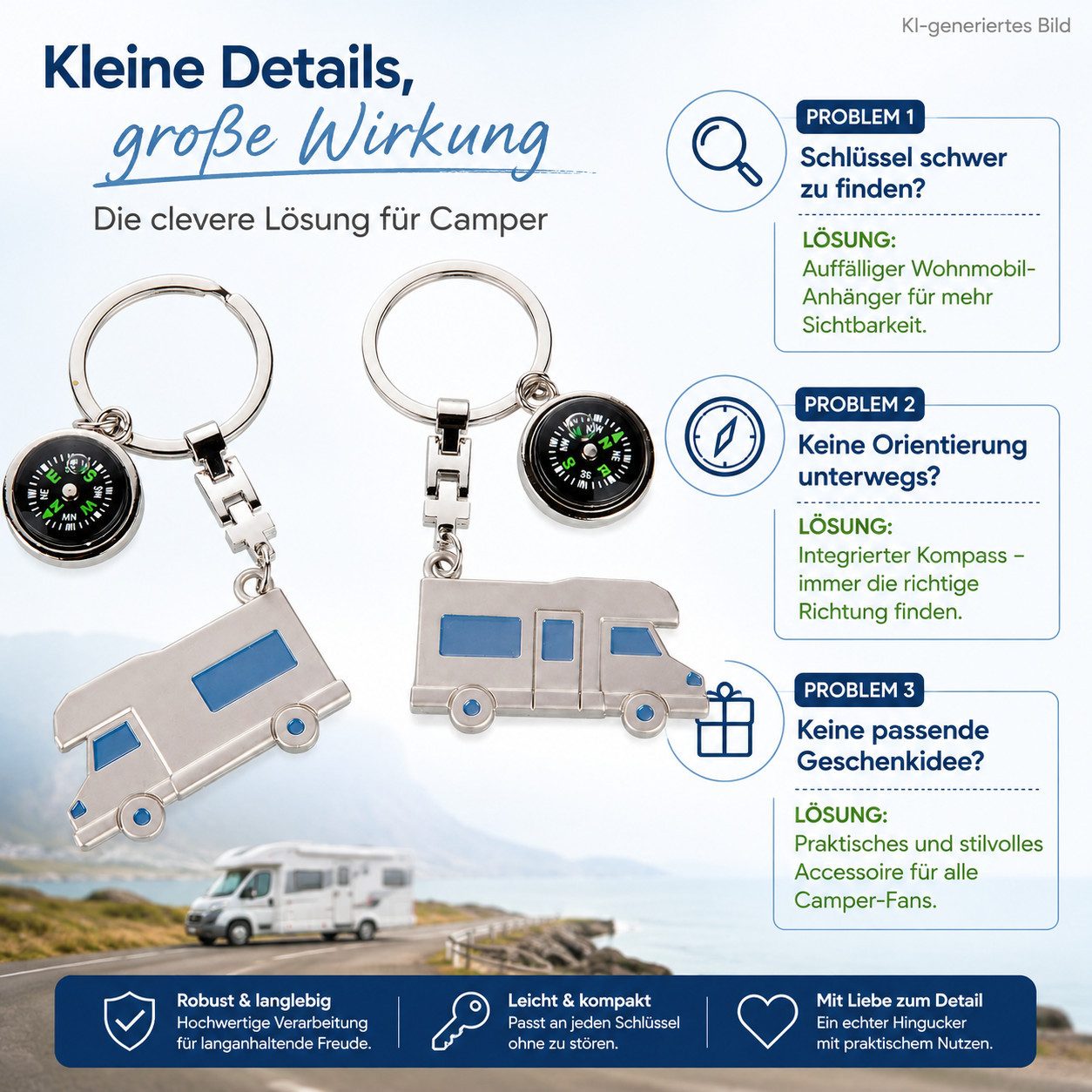 GILDE Schlüsselanhänger mit Gravur Schlüsselanhänger mit Wohnmobil und Kompass – Bild 5 von 5