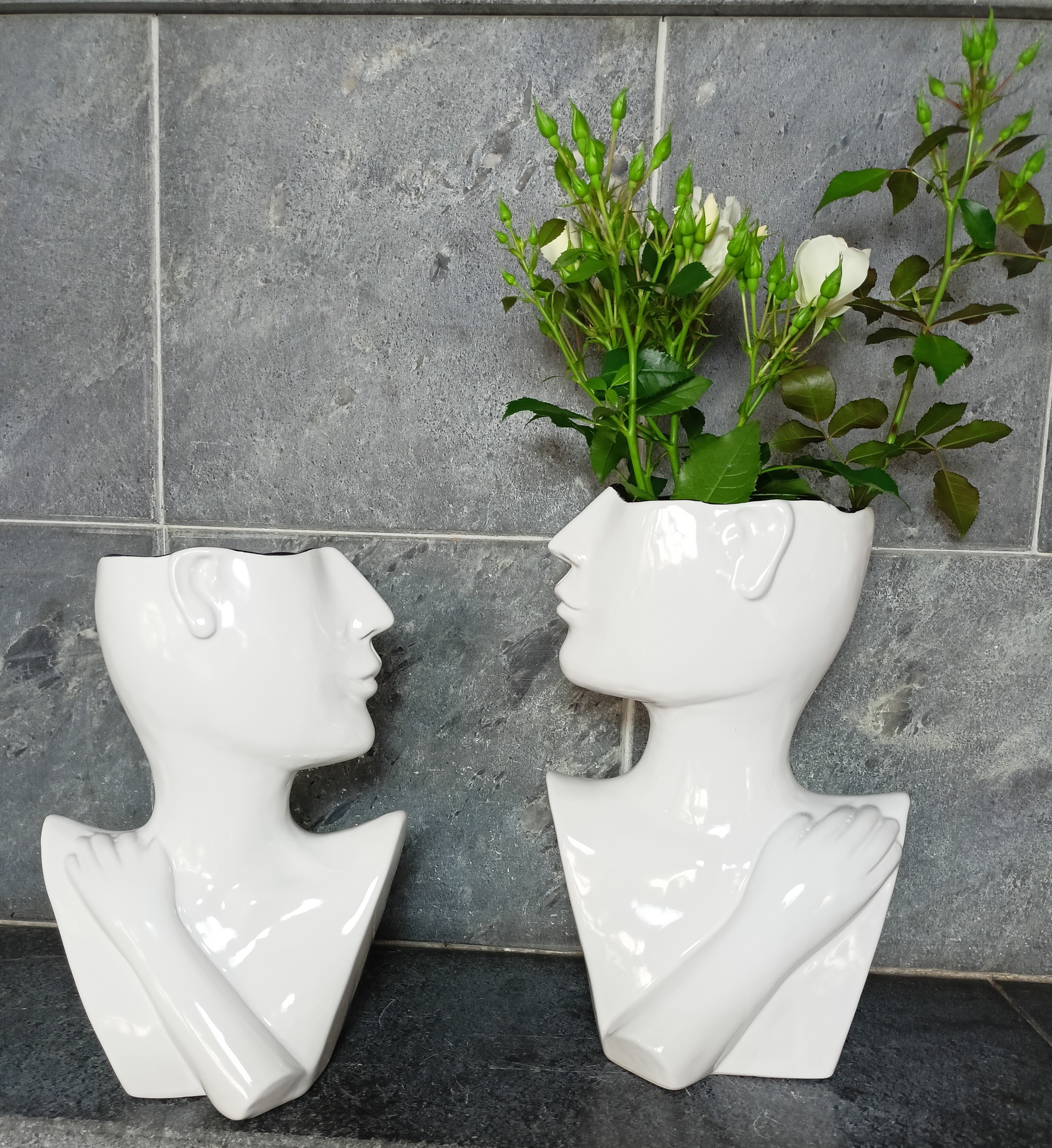 GlasArt Dekovase Vase 26 Vase Keramik Wohnzimmer Blumenvase weiß Gesicht cm