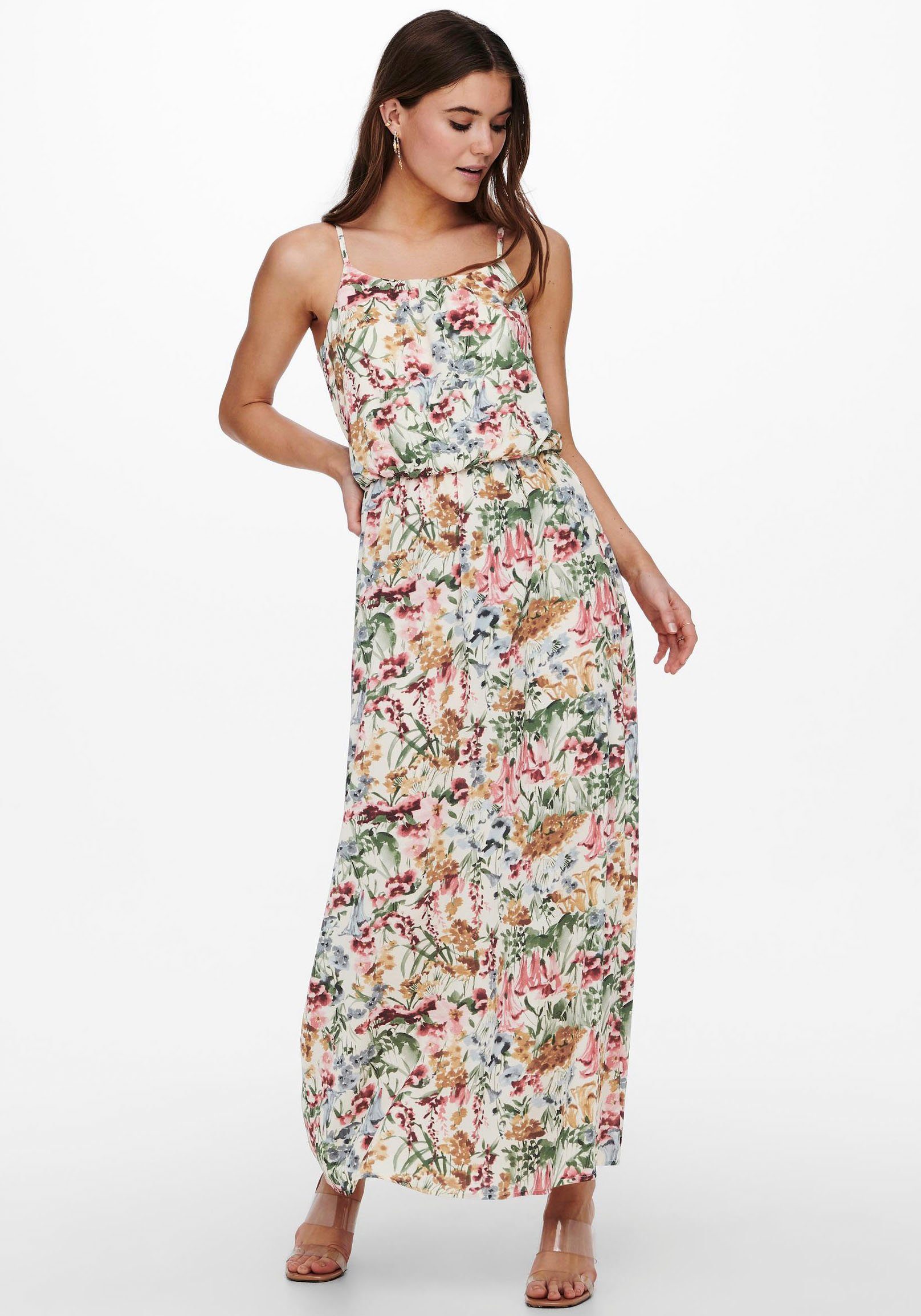 ONLY Maxikleid ONLWINNER S/L MAXI DRESS NOOS PTM mit Spaghettiträger Cloud Dancer AOP:BLURRY FLOWER