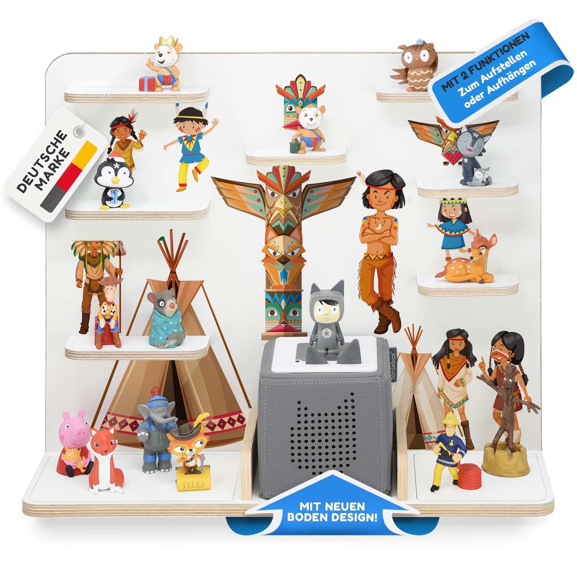 stadtecken Kinderregal geeignet für Toniebox und Tonies, zum Stellen & Hängen, Bunte, verspielte Aufbewahrung für 50 Figuren, ideal fürs Kinderzimmer