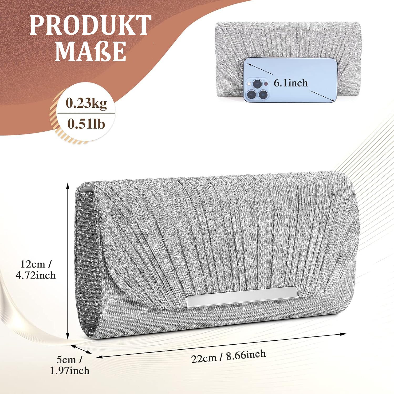 Bextsrack Abendtasche Damen-Abendtasche, glänzende Handtasche, Brautabendtasche, ideal für Hochzeiten, Bälle und Partys