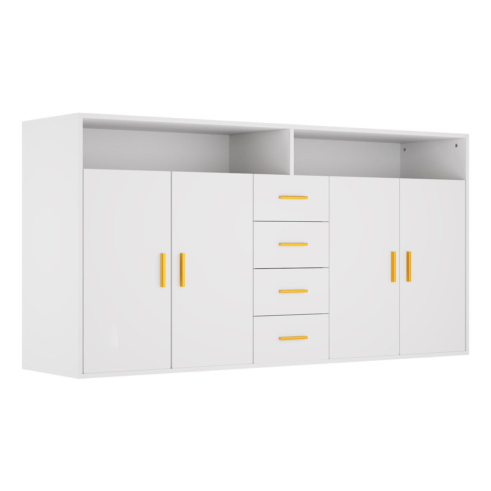 HOMAVO Sideboard BG1-L mit 4 Schubladen, 2 Türen & offenen Fächern – 160 cm breit