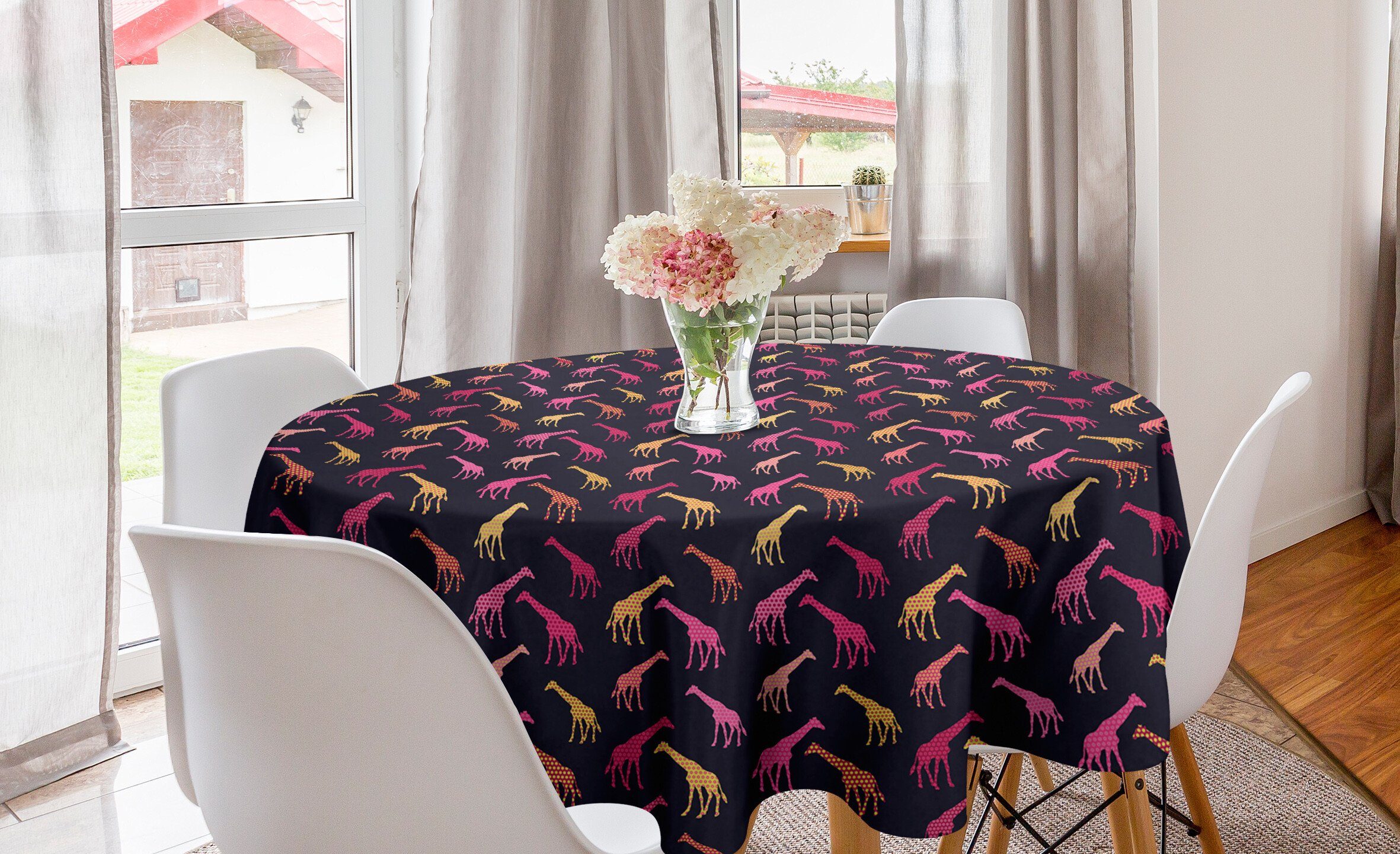 Abakuhaus Tischdecke Silhouetten Kreis Dekoration, Dots Farbe Esszimmer für Abdeckung Küche Tischdecke Giraffe