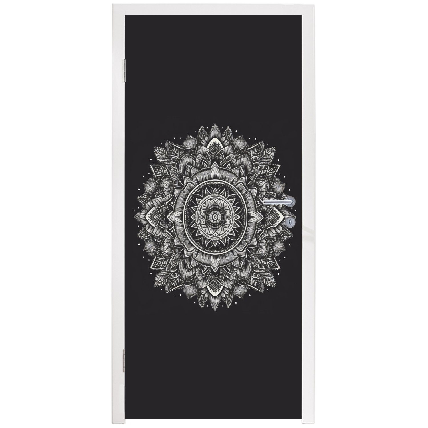 MuchoWow Türtapete Schwarz Natur, bedruckt, - Blumen Böhmisch Fototapete und - Tür, (1 St), weiß für Türaufkleber, cm - Mandala - Matt, 75x205