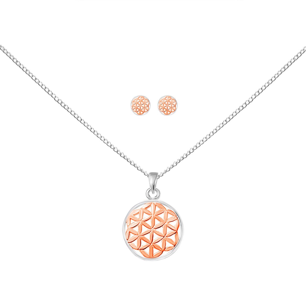 Ohrstecker), FLOWER YORK 925 Anhänger, LIFE Schmuckset Roségold, 4-tlg ALEXANDER (Kette LEBENSBLUME OF in Sterling mit Silber