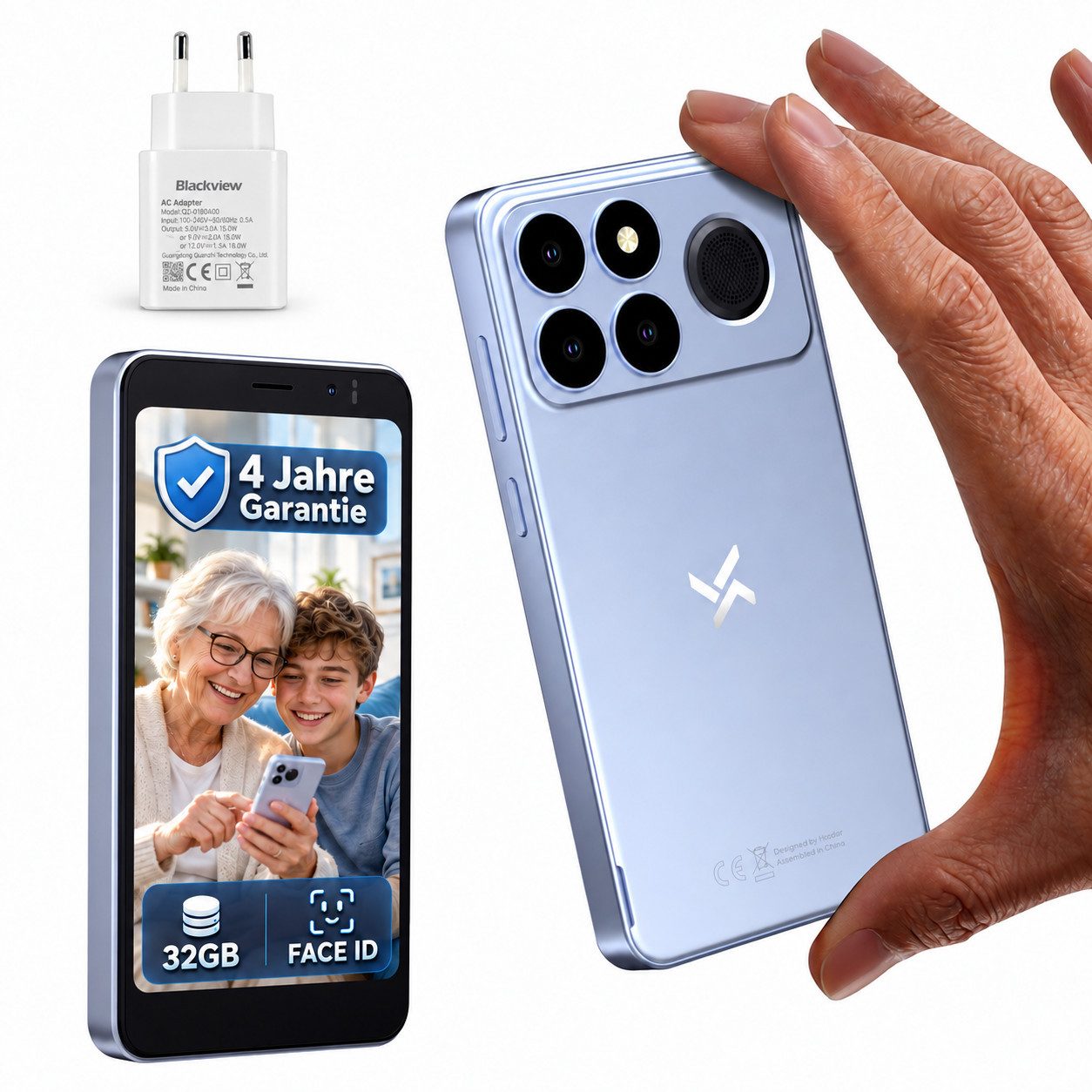 blackview NOTE 10 Kleinhandy Ohne Vertrag 5 Zoll, 9GB+32GB, mit Face ID Smartphone (5 Zoll, 32 GB Speicherplatz, 4G Dual SIM, Face ID, Bluetooth, Augenschutz, Für Senioren und Kinder)