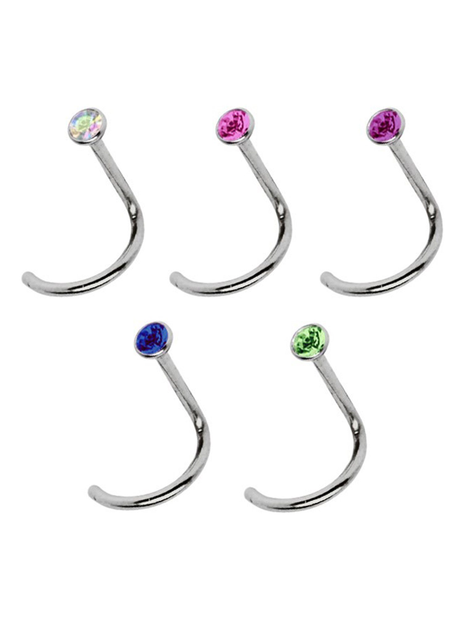 Adelia´s Nasenpiercing »Piercing Nasenpiercing«, Titan Nasen Piercing Set 5 bunte Nasenstecker