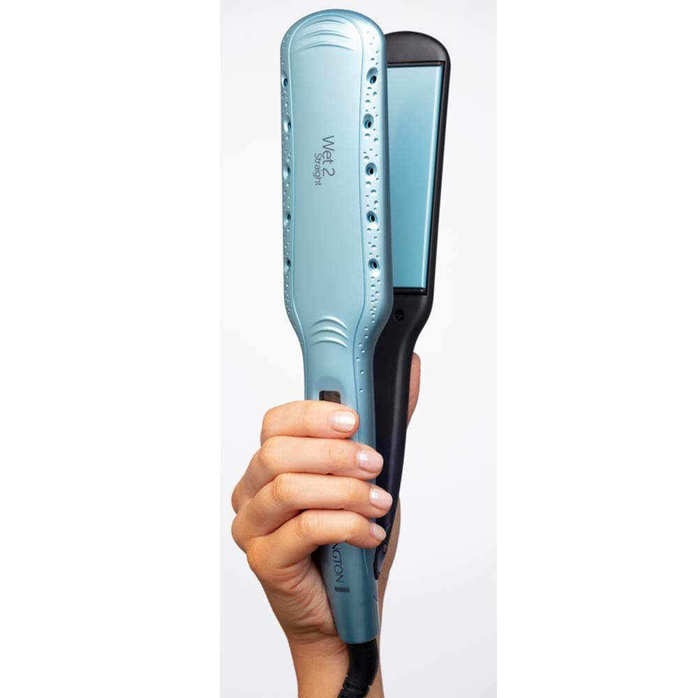 Remington Glätteisen 2-in-1 Haarglätter Wet2Straight Wide Plate S7350 Keramik-Beschichtung, 2-in-1 Styling-Produkt zum Trocknen und Glätten der Haare blau