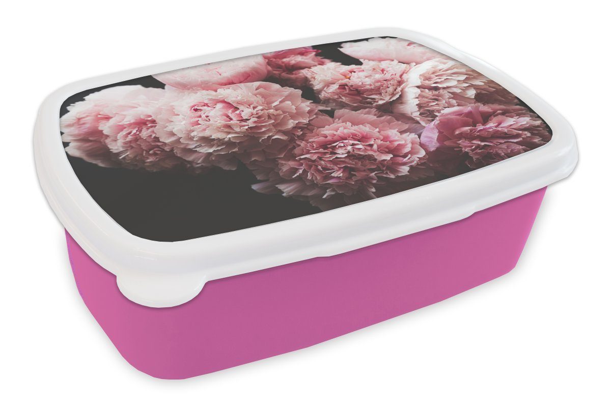 Lunchbox Kinder, Mädchen, Snackbox, Brotbox (2-tlg), Blumenstrauß rosa Brotdose Kunststoff Kunststoff, für Pfingstrosen, MuchoWow Erwachsene, aus