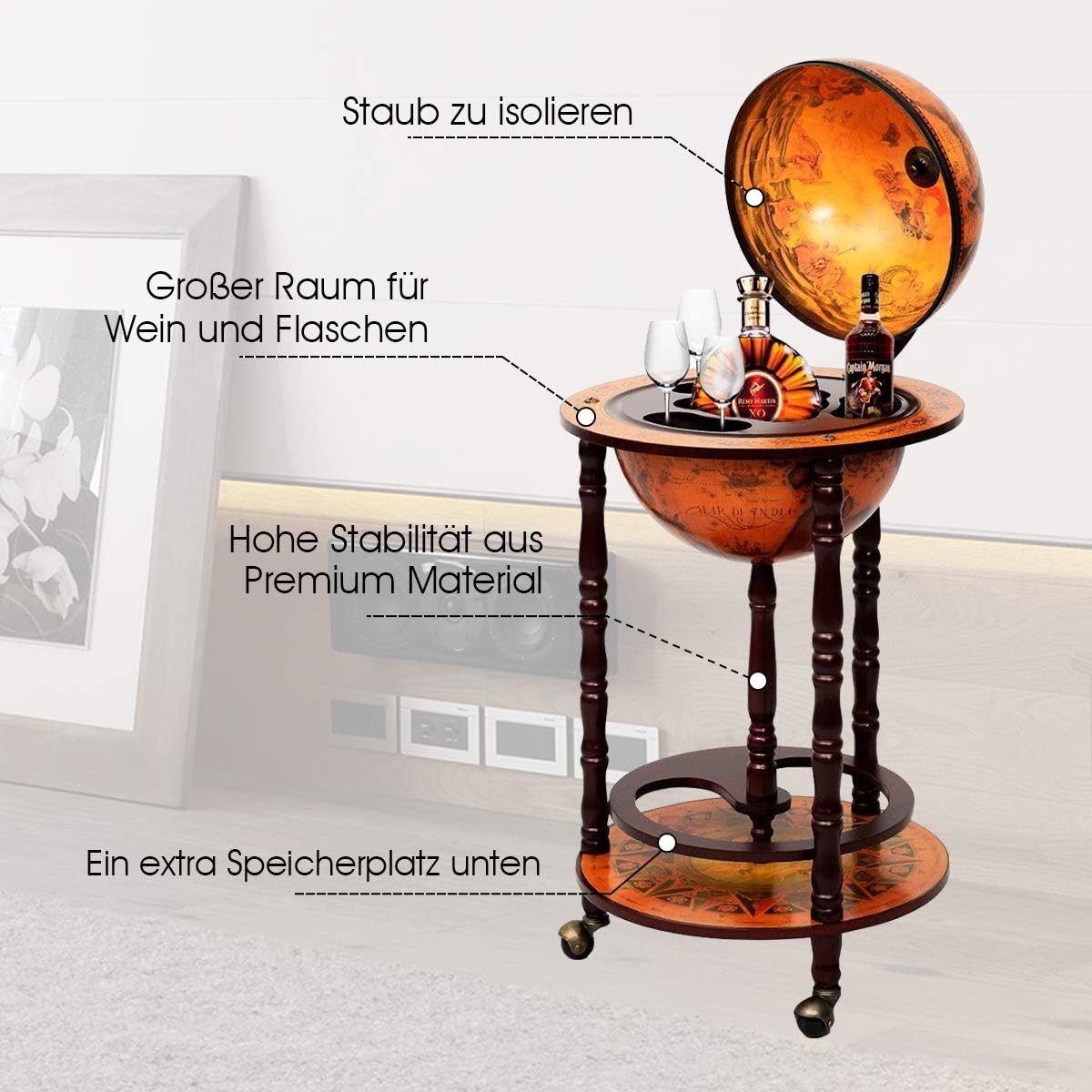 KOMFOTTEU Bartisch Globus Barwagen, Weinregal, Hausbar, Cocktailbarmit Roll günstig online kaufen