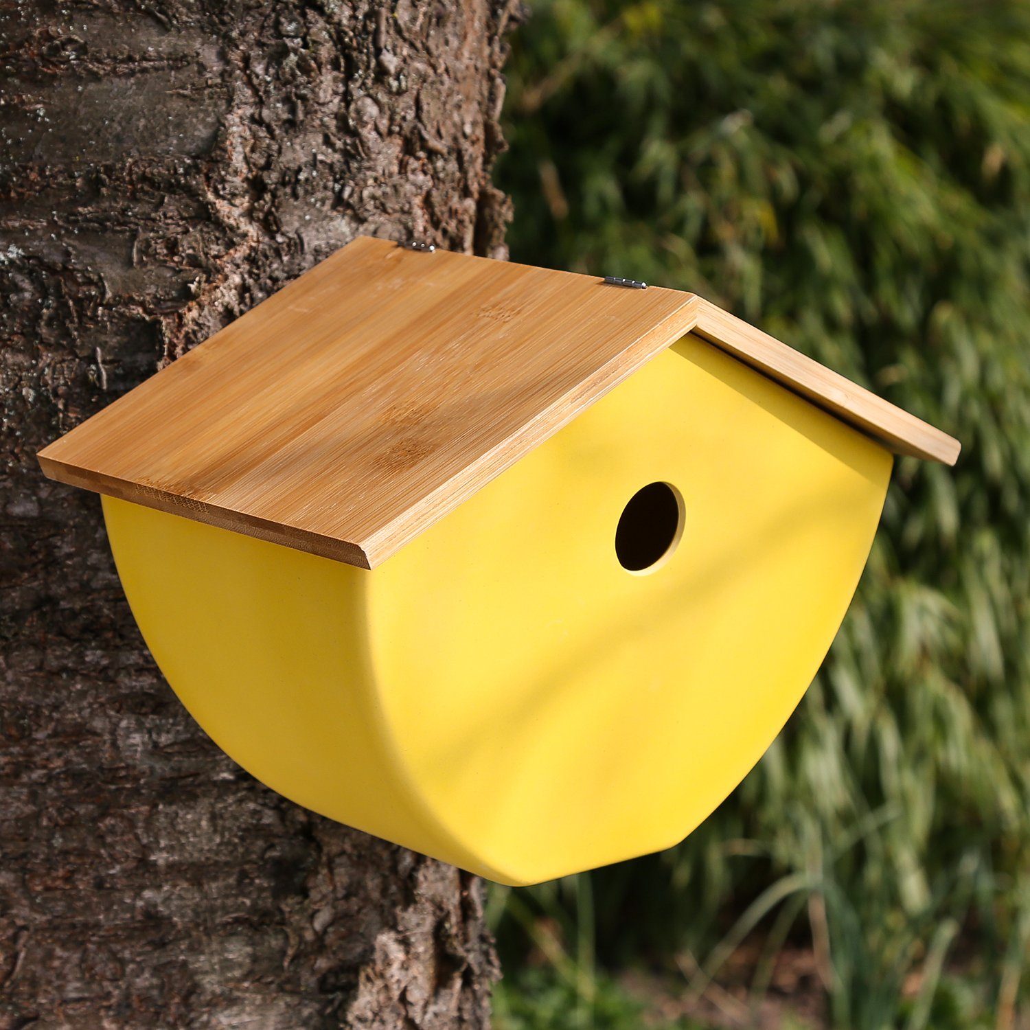 MARELIDA Vogelhaus Nistkasten Bambus Brutkasten Nisthöhle Vogelhäuschen Vogel gelb